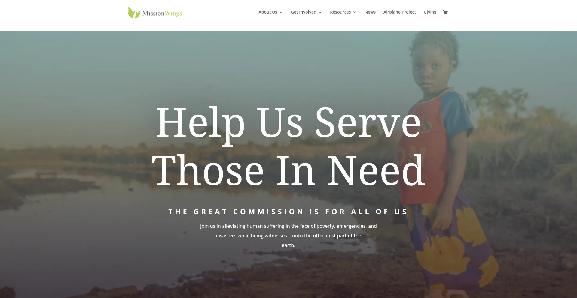 Website screenshot of Missionwings.org