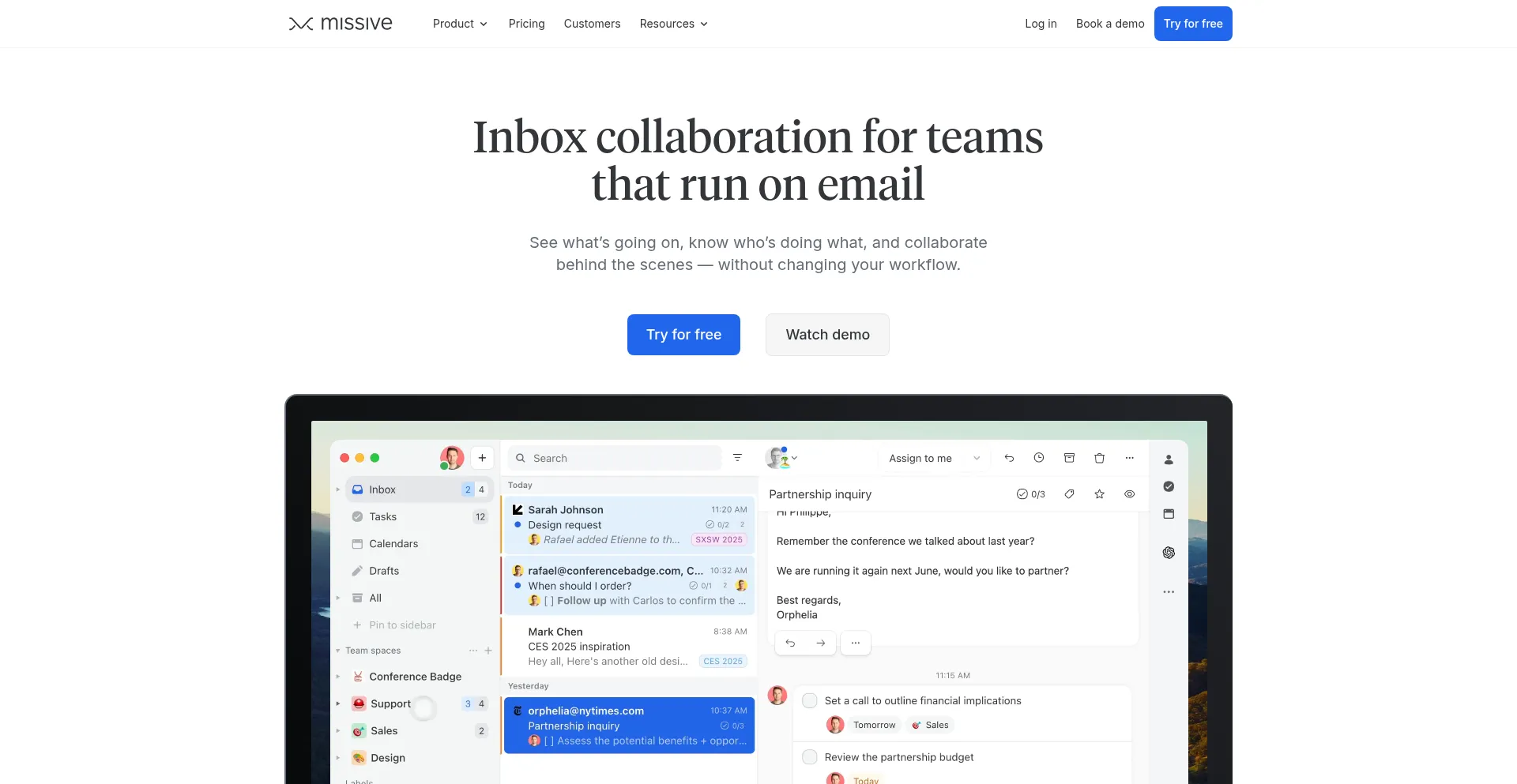 Website screenshot of Missiveapp.com