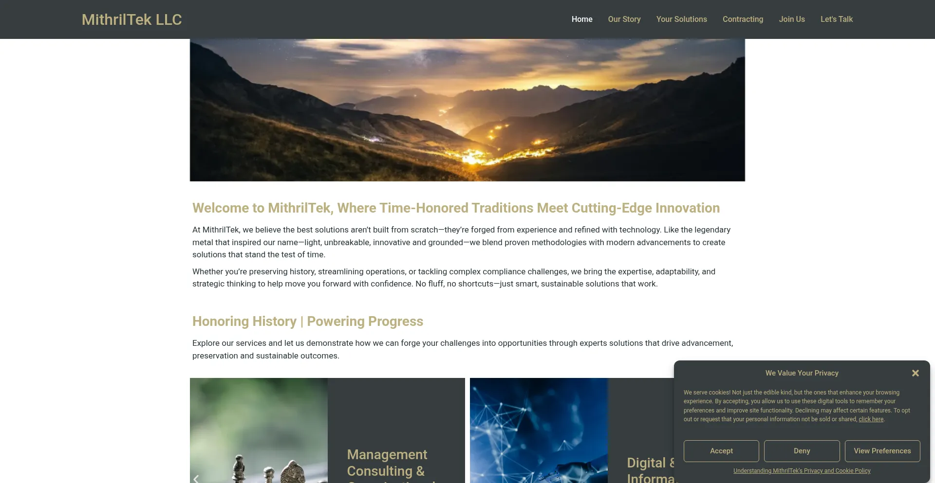 Website screenshot of Mithriltek.com