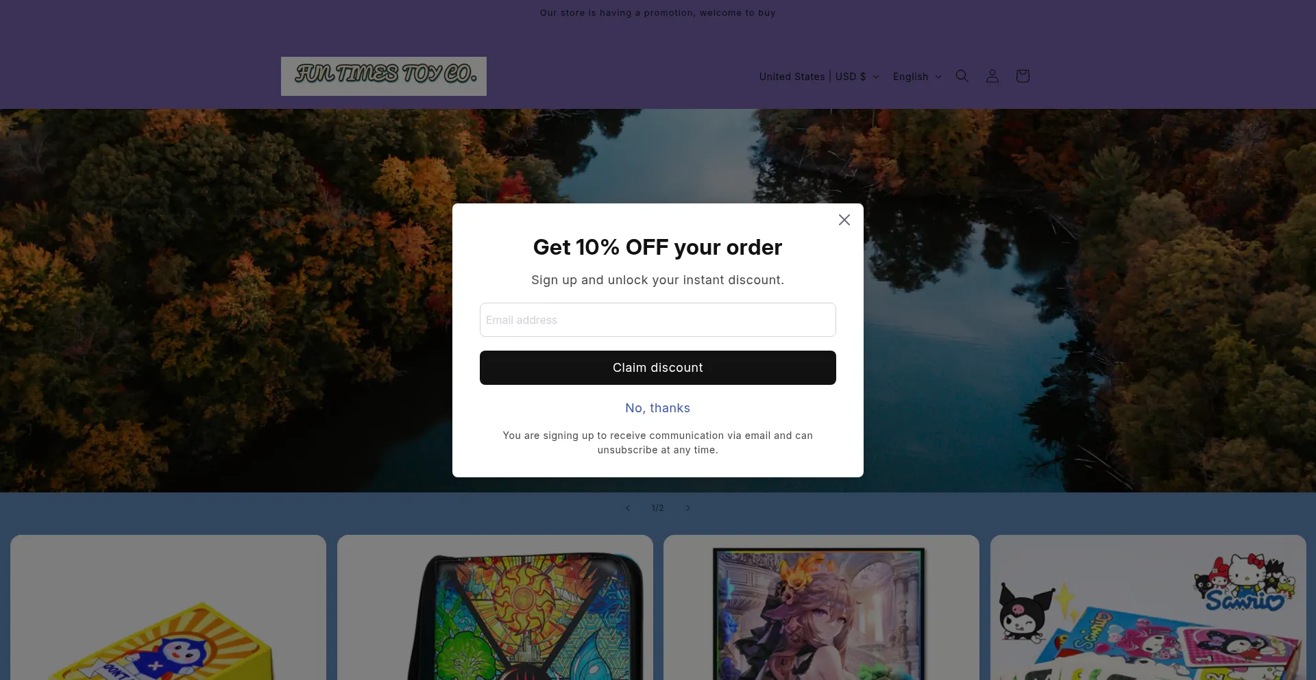 Website screenshot of Mitzipark.store