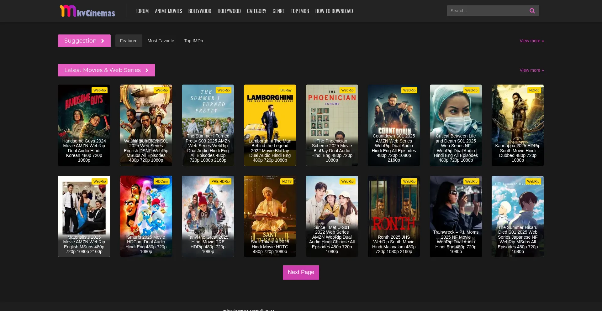 Website screenshot of Mkvcinemas.kiwi