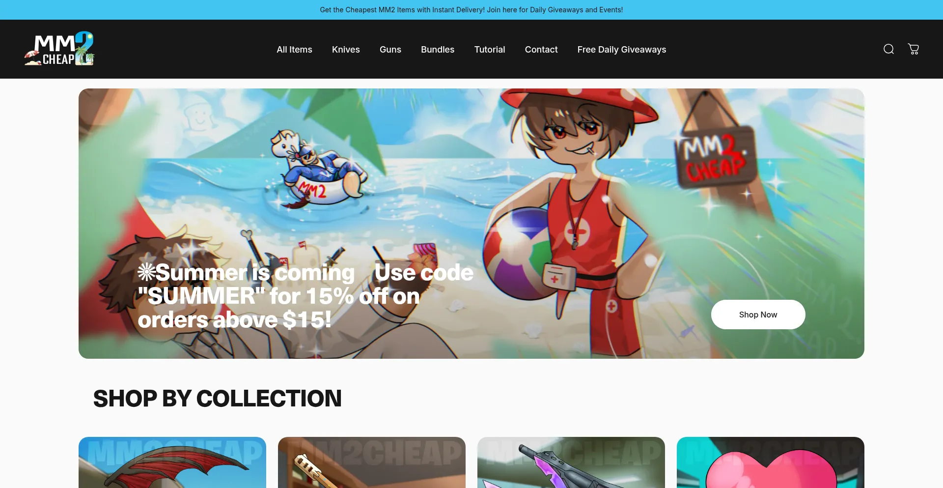 Website screenshot of Mm2.cheap