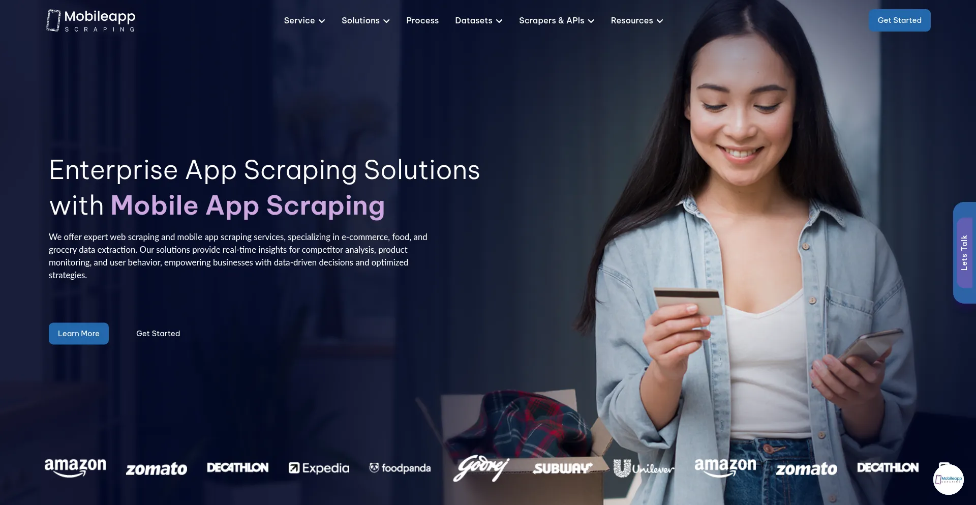 Website screenshot of Mobileappscraping.com