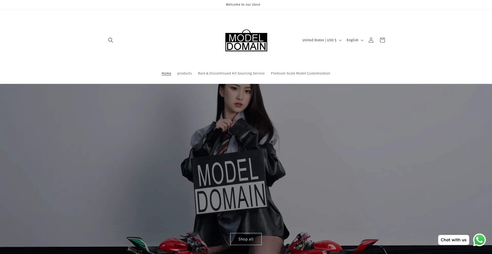 Website screenshot of Modeldomainshop.com