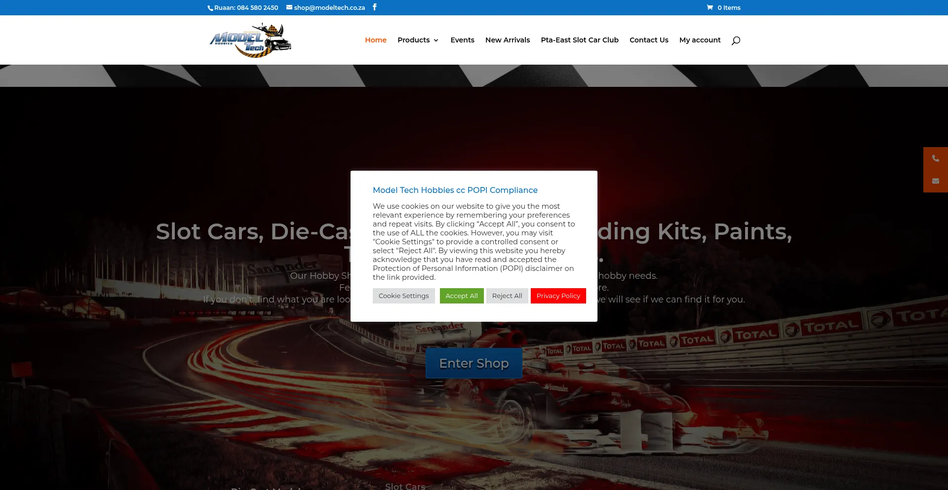Website screenshot of Modeltech.co.za
