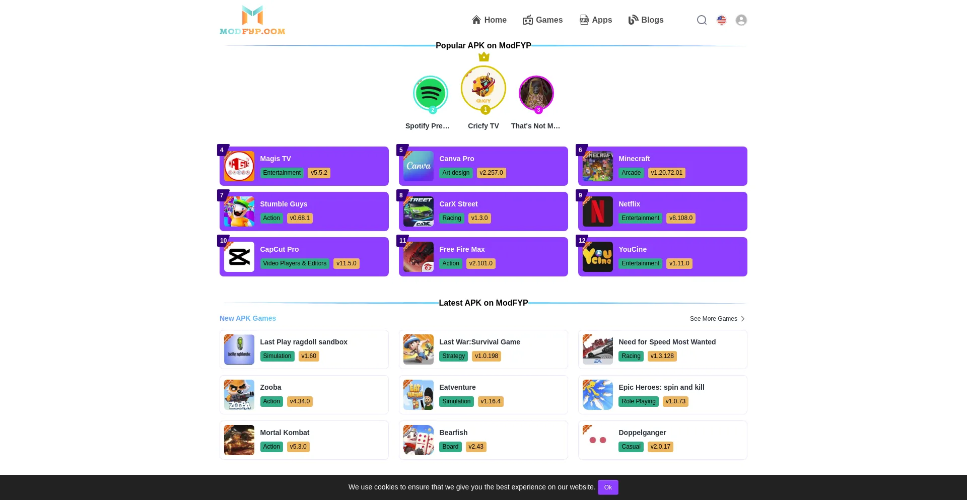 Website screenshot of Modfyp.com