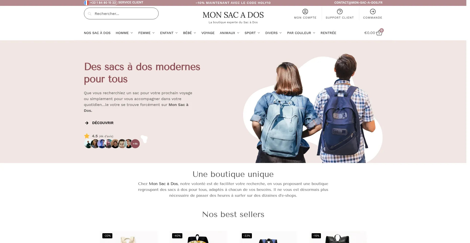 Website screenshot of Mon-sac-a-dos.fr