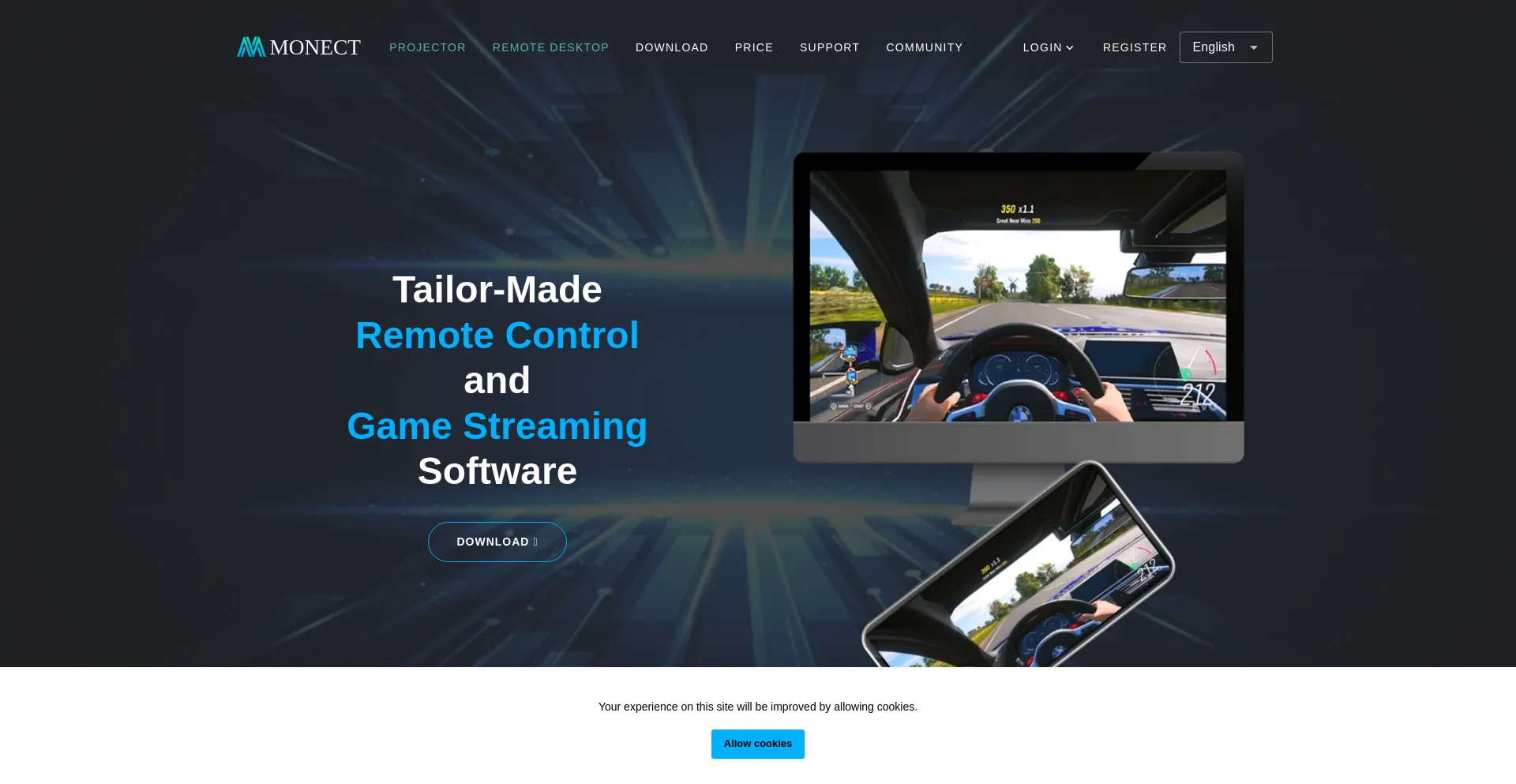 Website screenshot of Monect.com