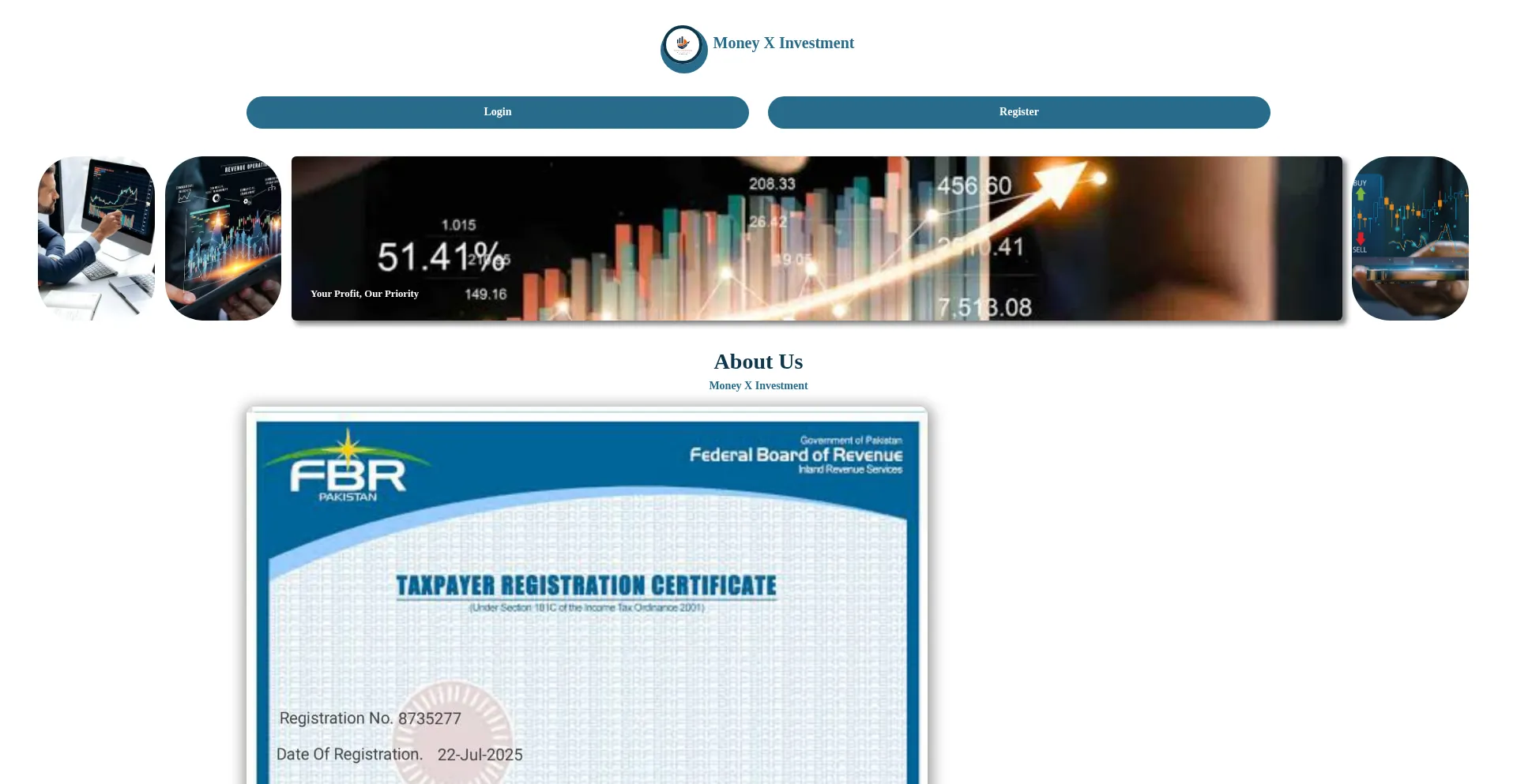 Website screenshot of Money-x-investment.com