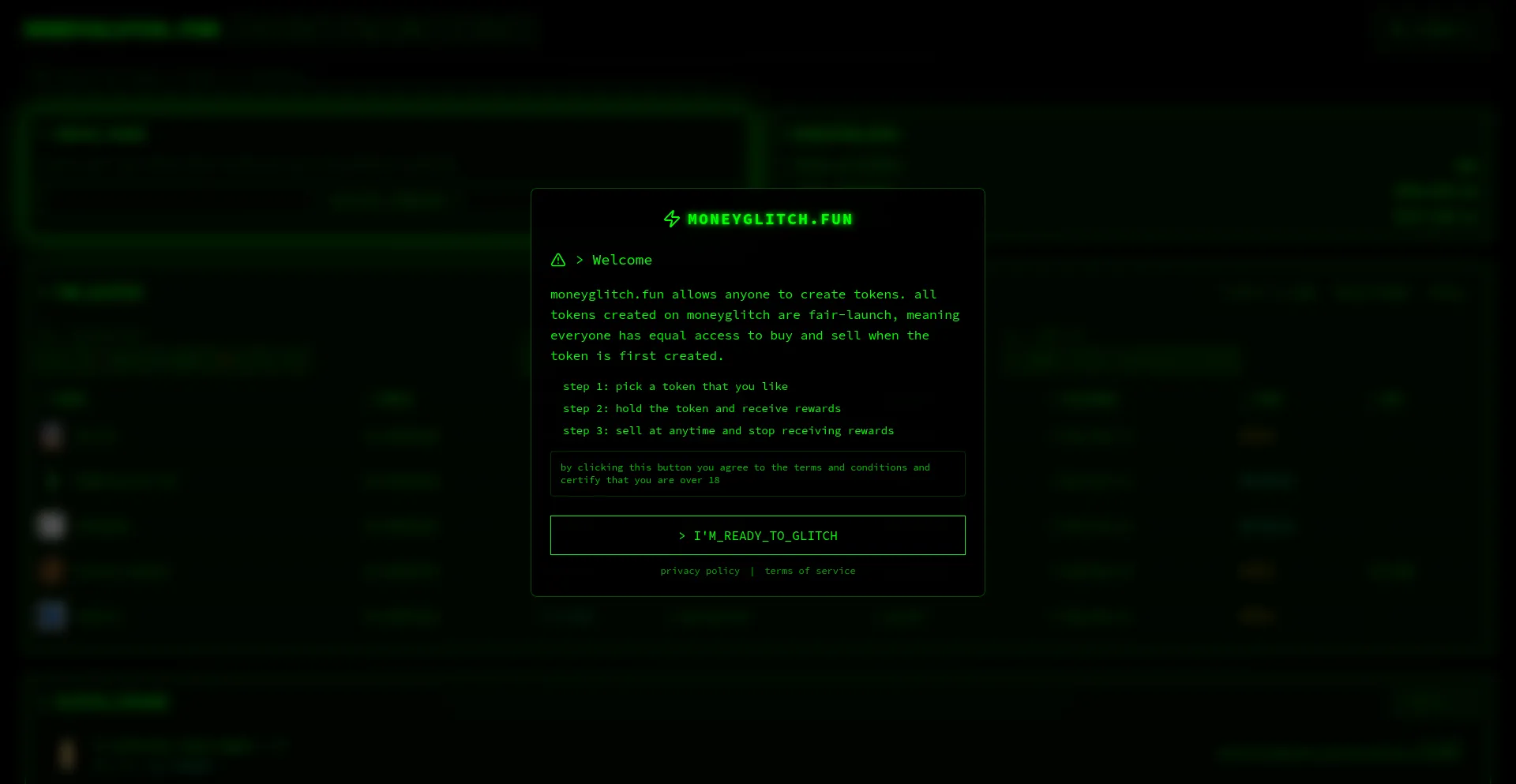 Website screenshot of Moneyglitch.fun