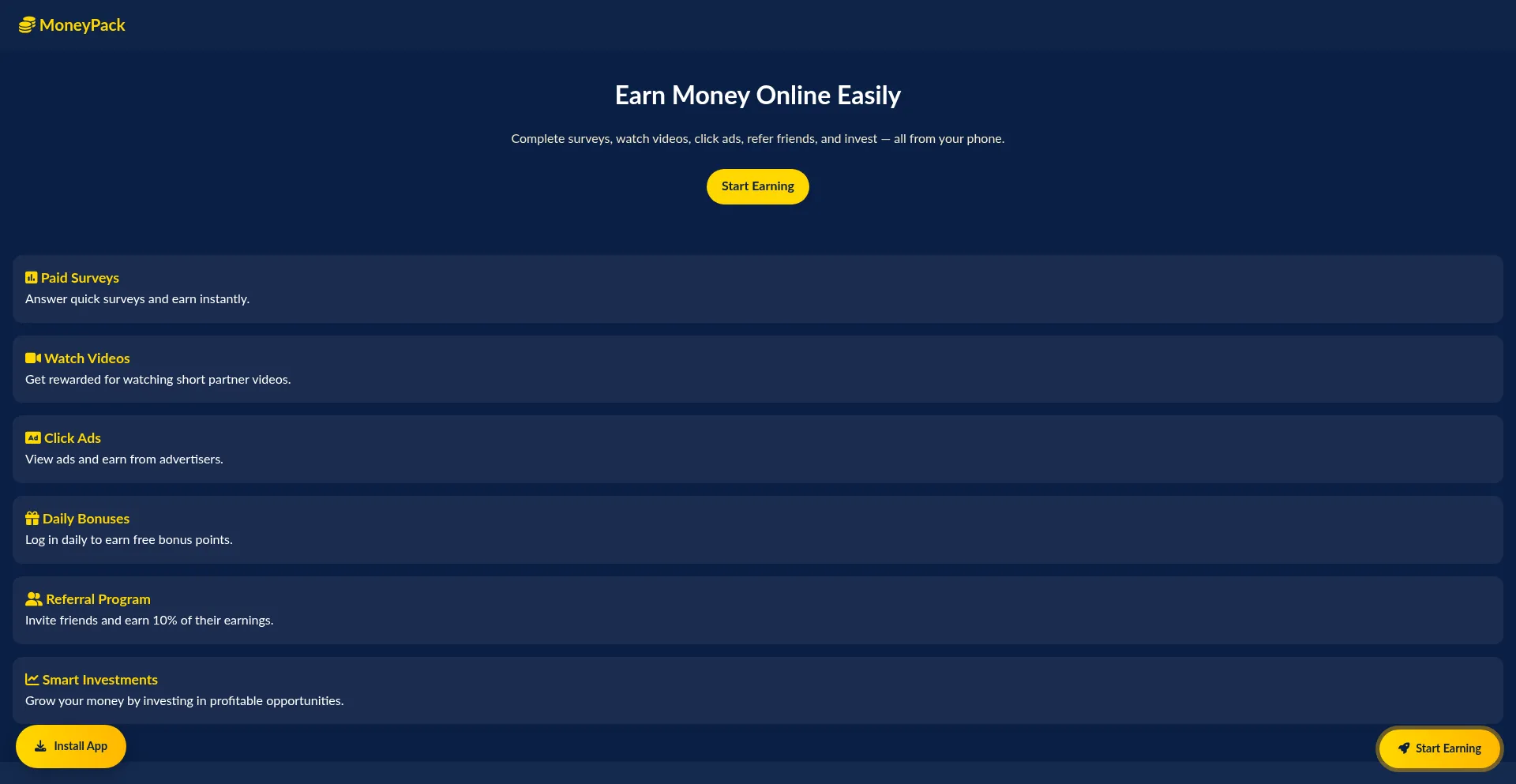Website screenshot of Moneypack.xyz