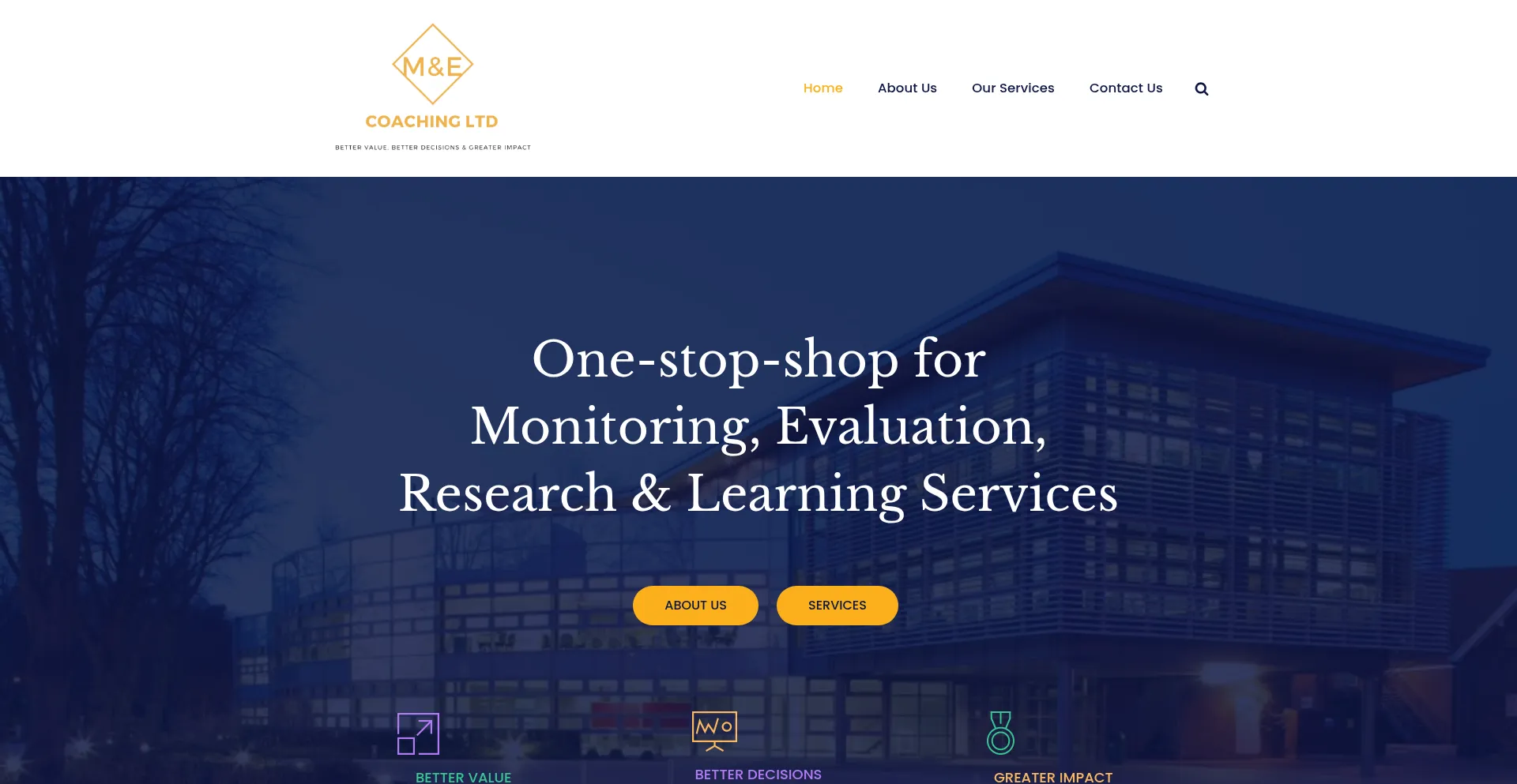 Website screenshot of Monitoringandevaluationcoaching.com