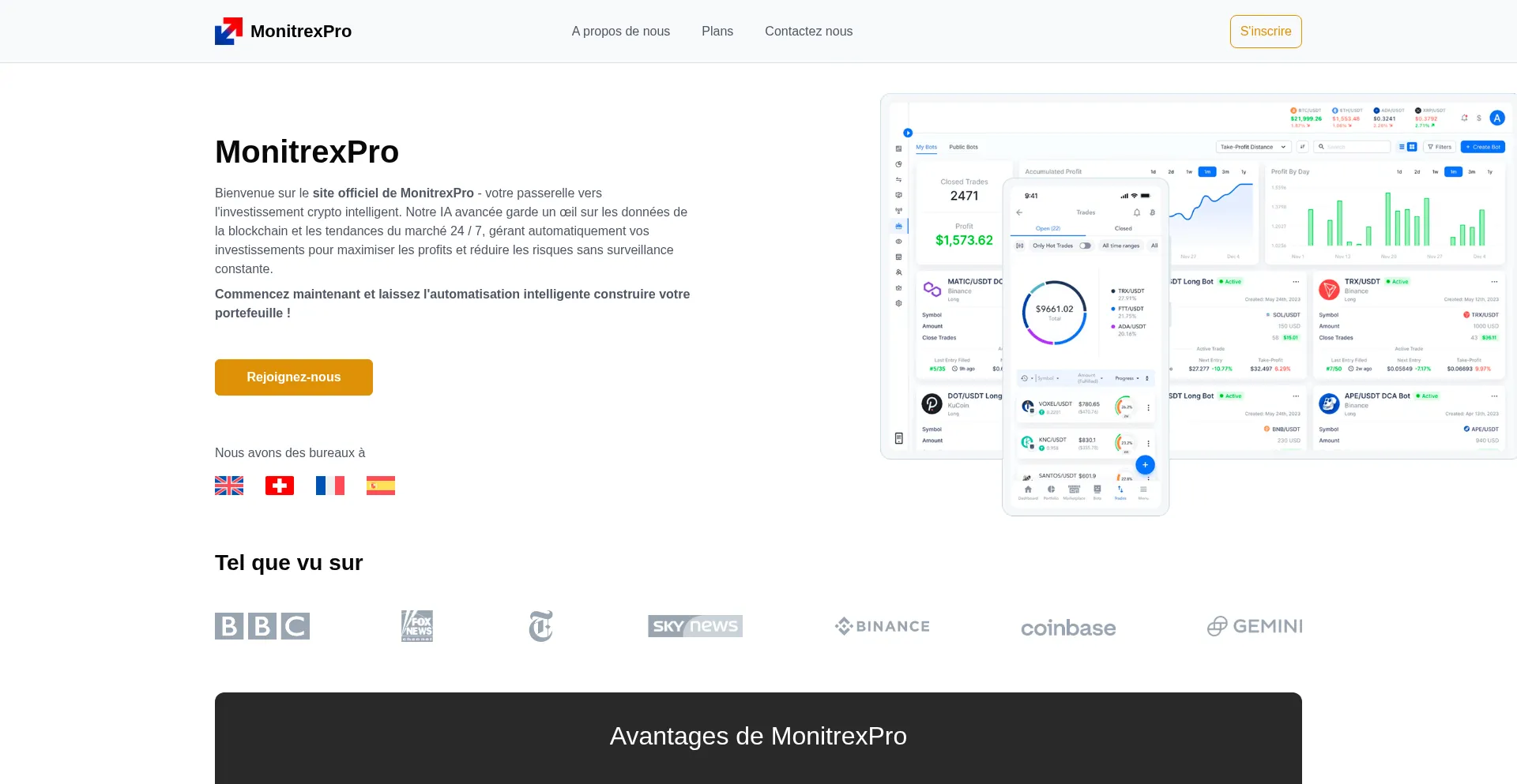 Website screenshot of Monitrexpro.fr