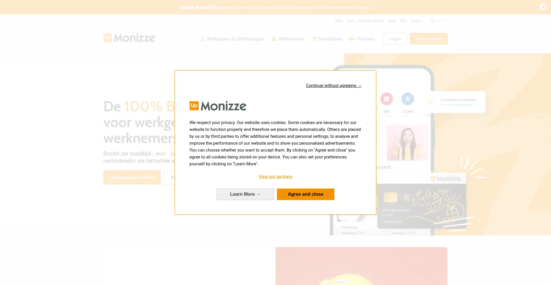 Website screenshot of Monizze.be