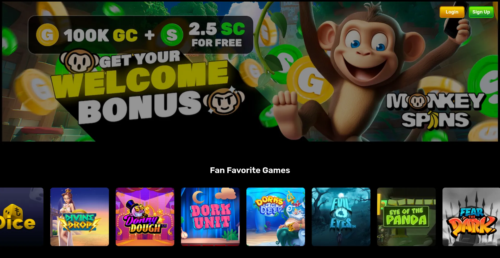 Website screenshot of Monkeyspins.com