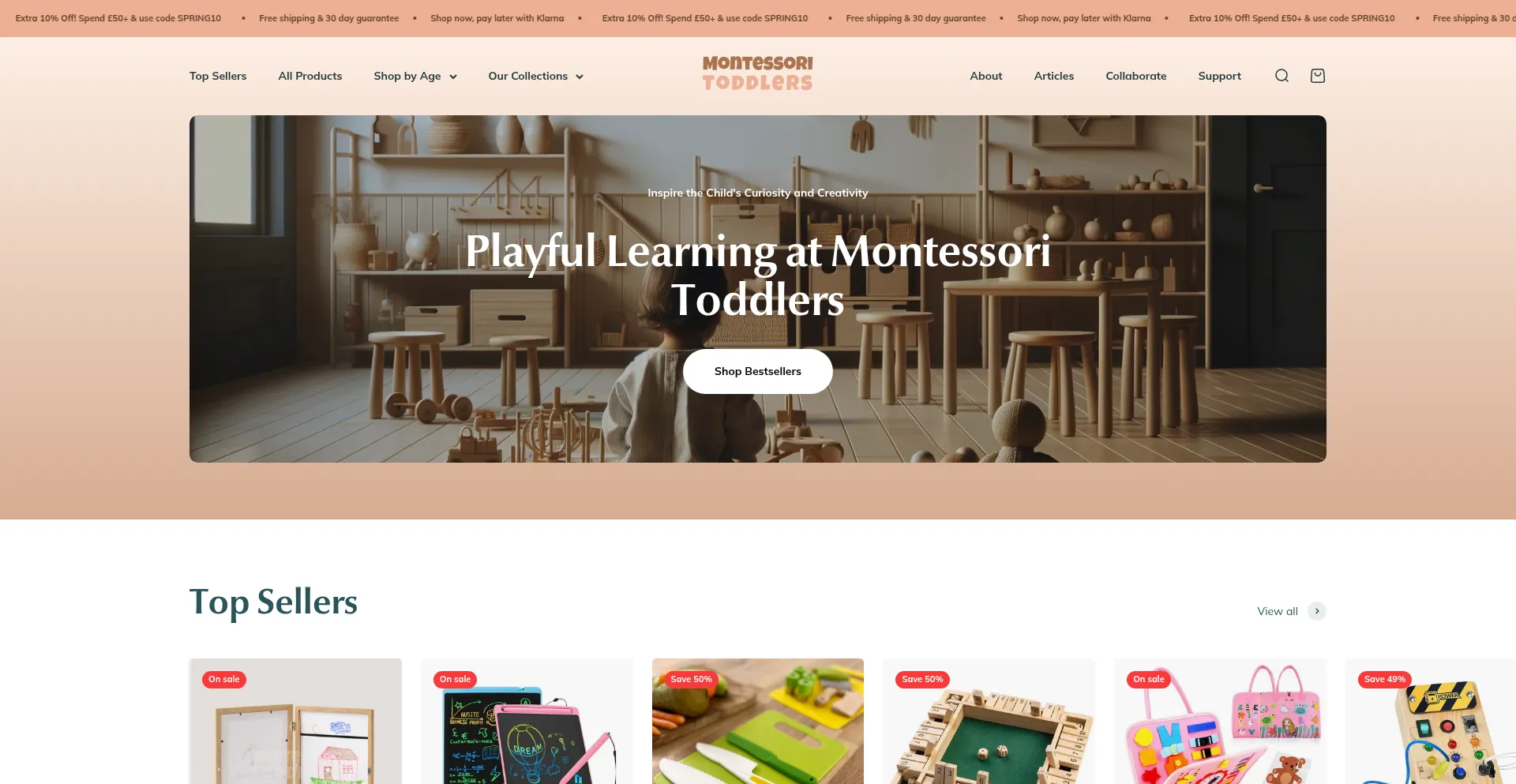Website screenshot of Montessoritoddlers.com