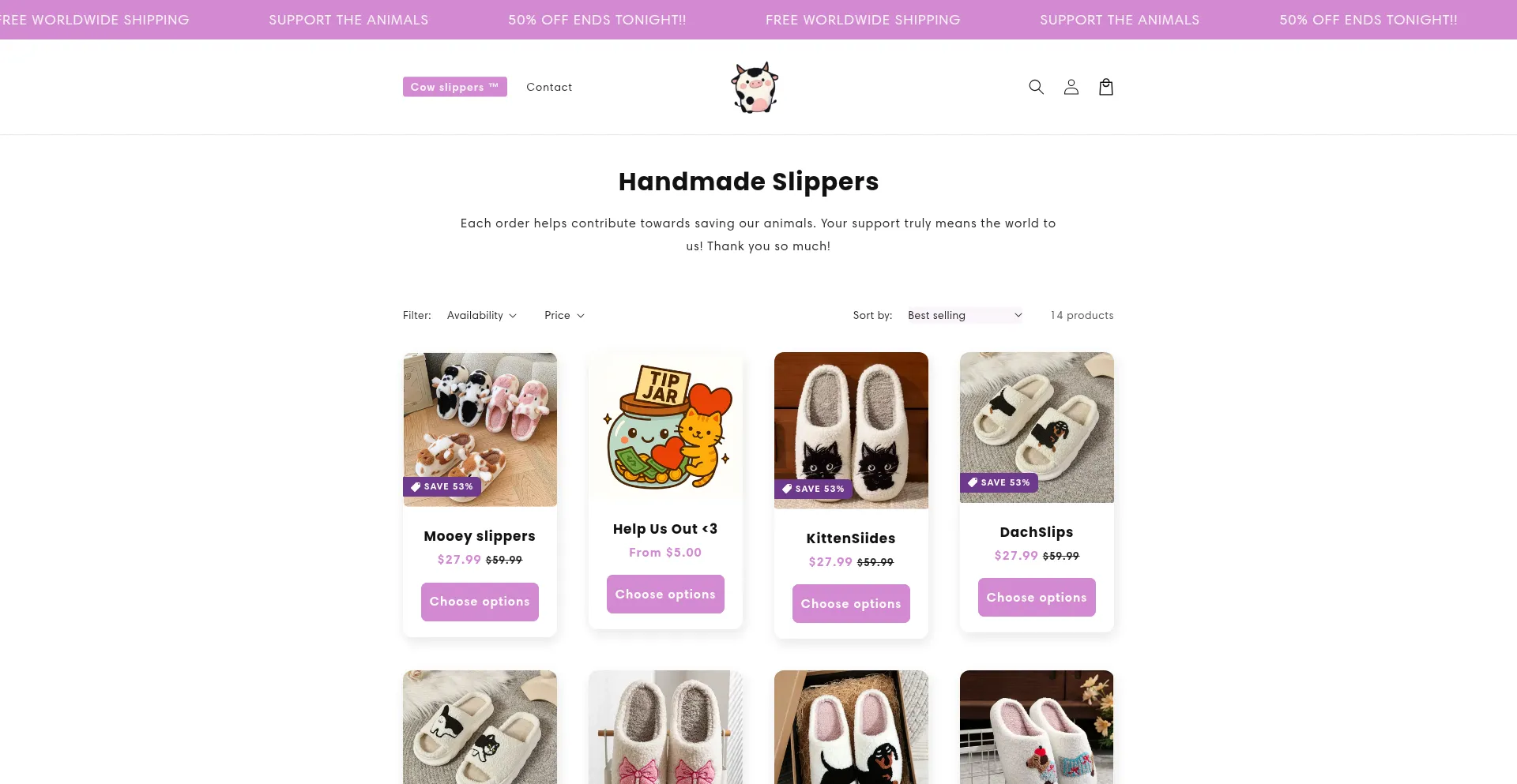 Website screenshot of Mooslippers.store