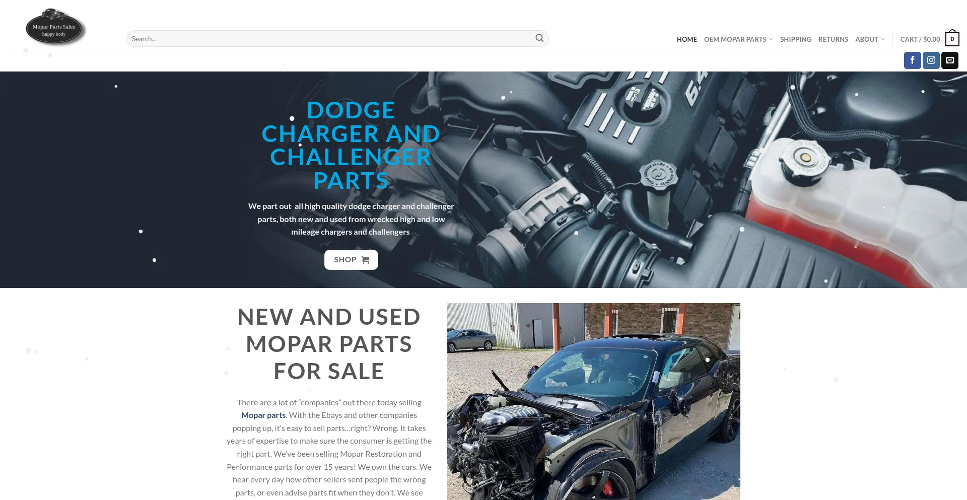 Website screenshot of Moparpartssales.co