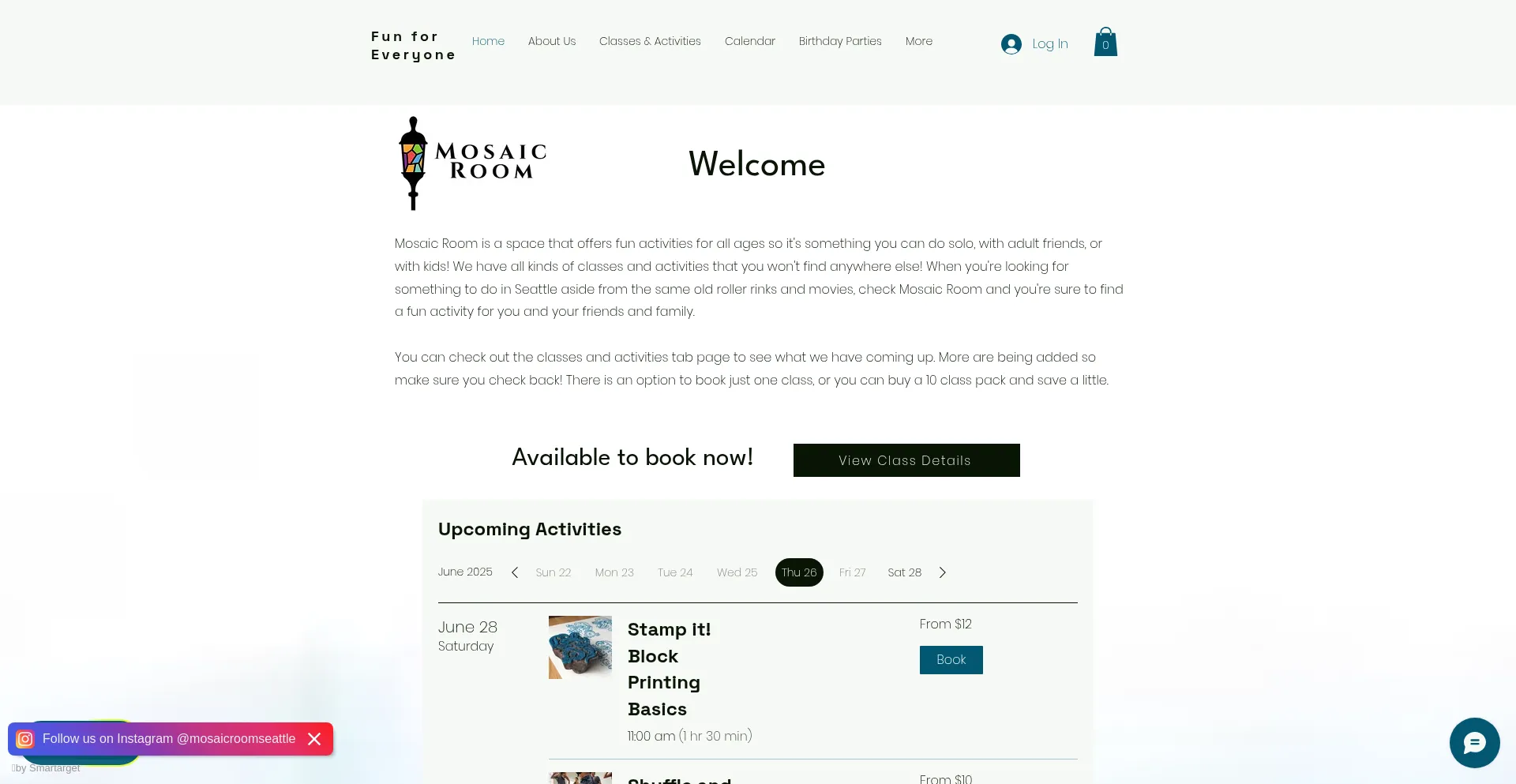 Website screenshot of Mosaicroomseattle.com