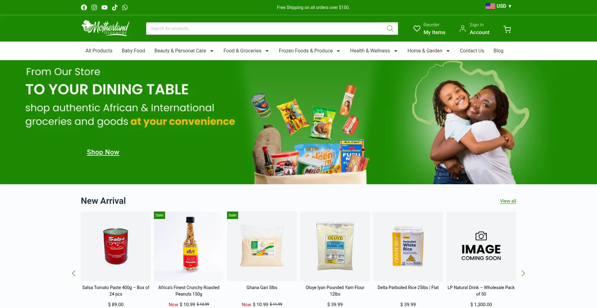 Motherlandgroceries.com Screenshot