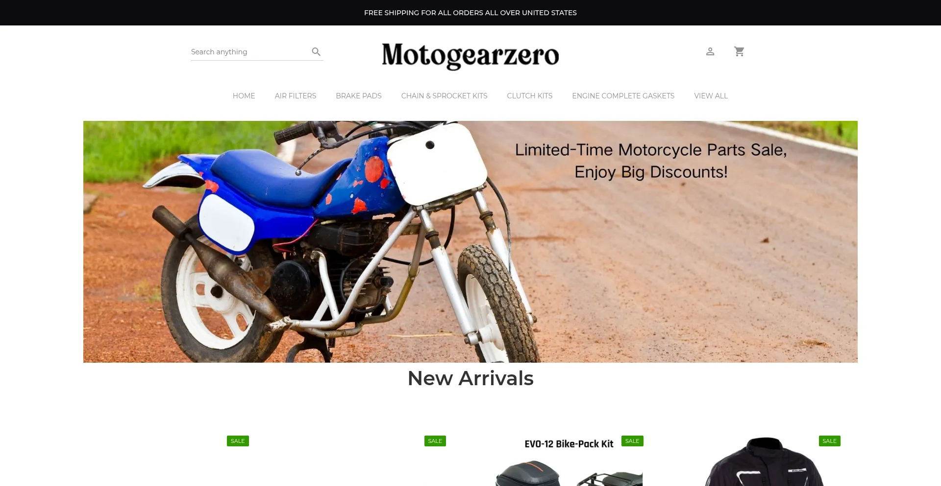 Website screenshot of Motogearzero.com