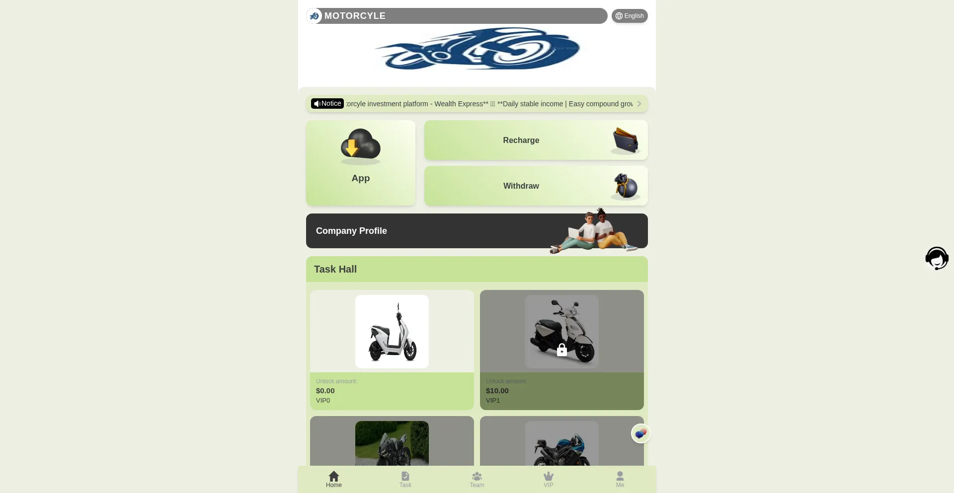 Website screenshot of Motorcyle.club