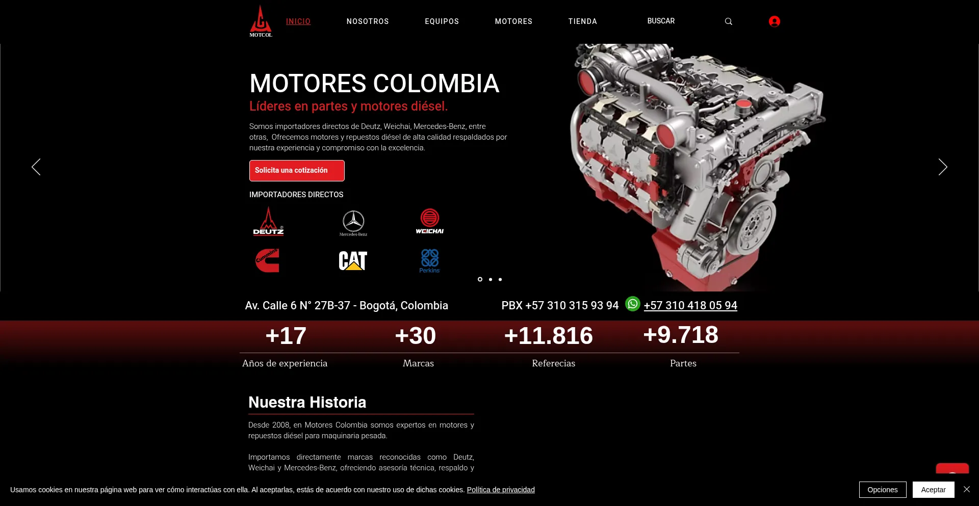 Website screenshot of Motorescolombia.com