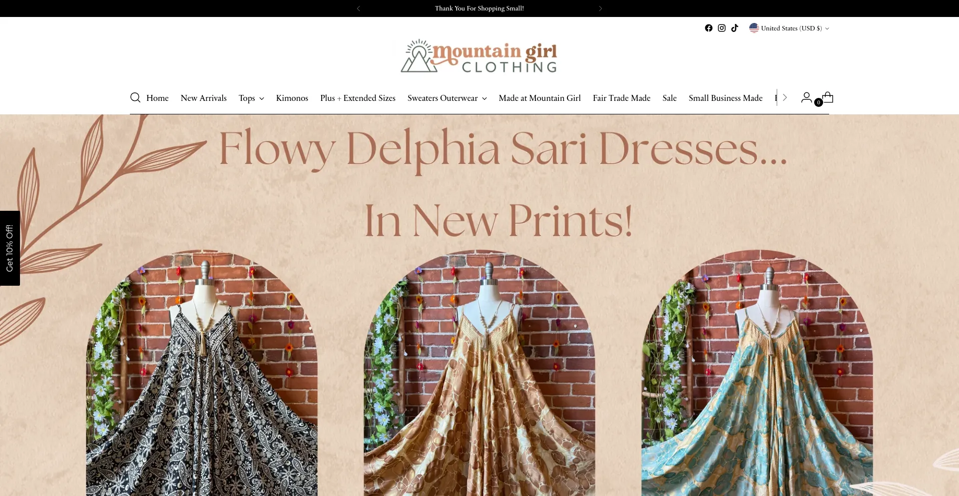 Website screenshot of Mountaingirlclothing.com