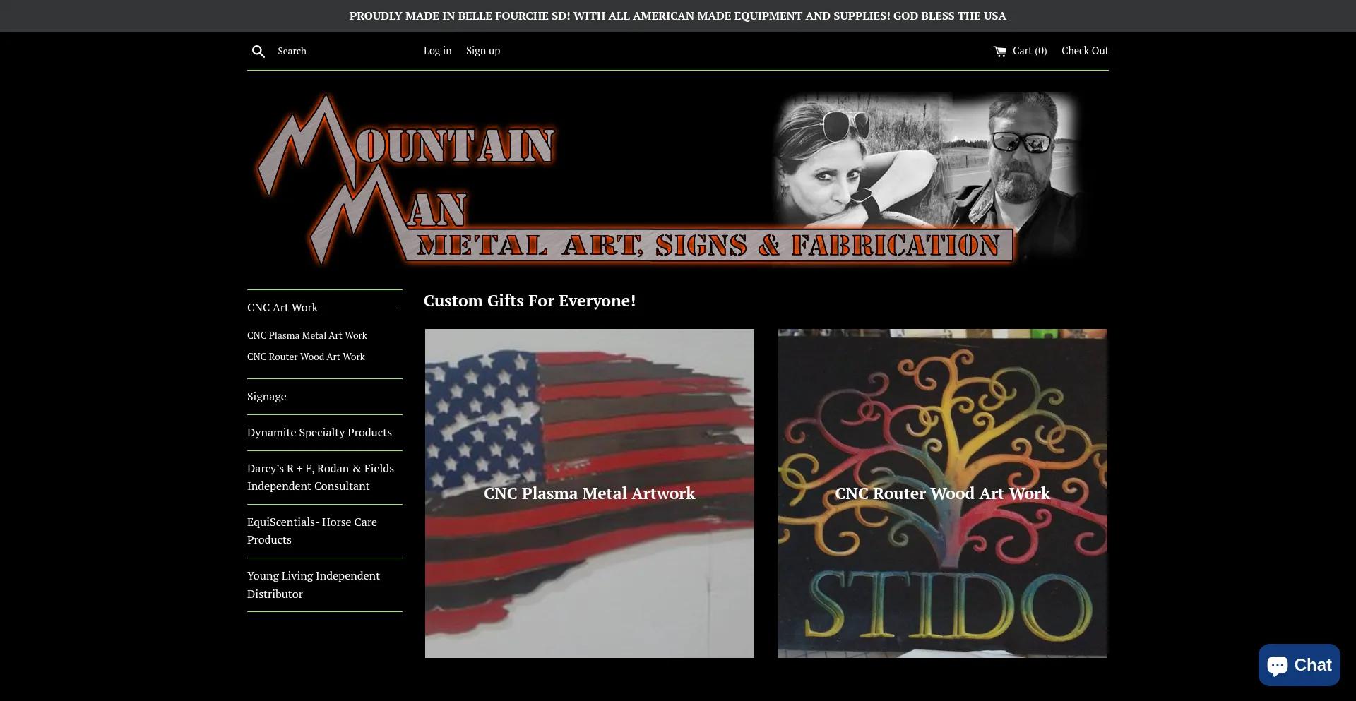 Website screenshot of Mountainmanmetalart.com