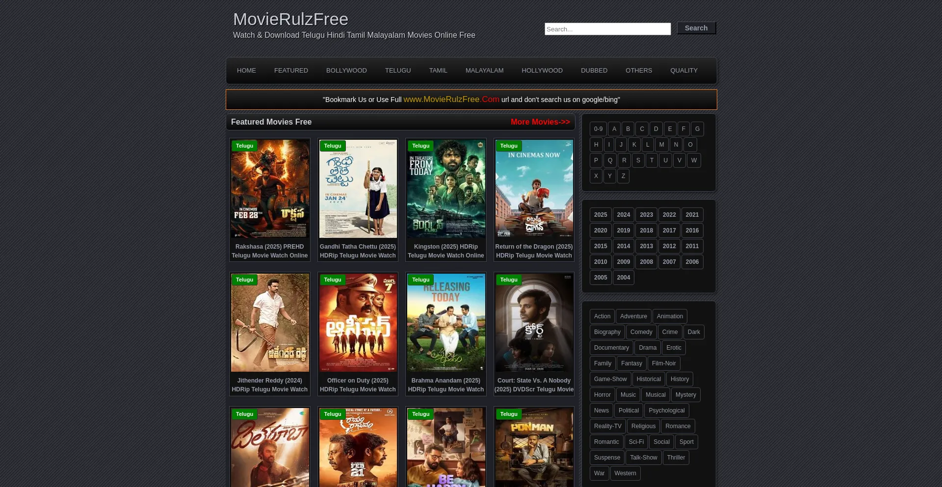 Website screenshot of Movierulzfree.com