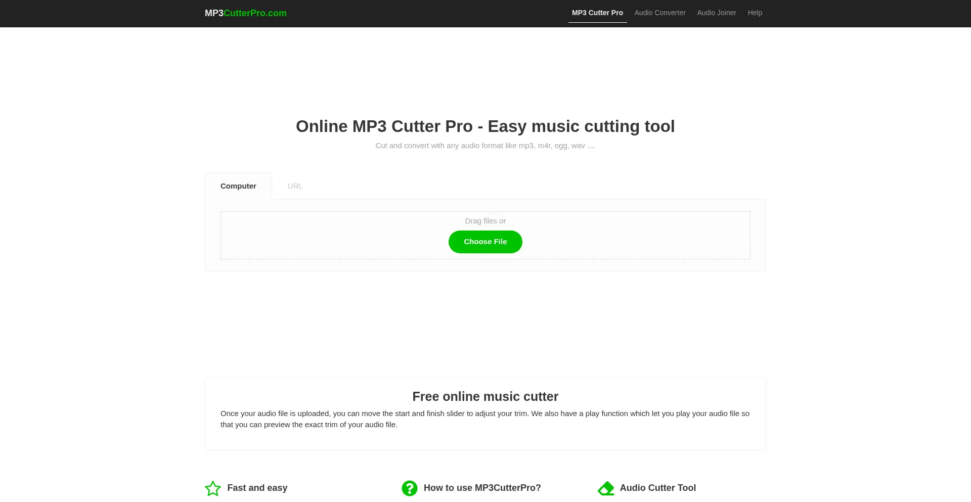 Website screenshot of Mp3cutterpro.com