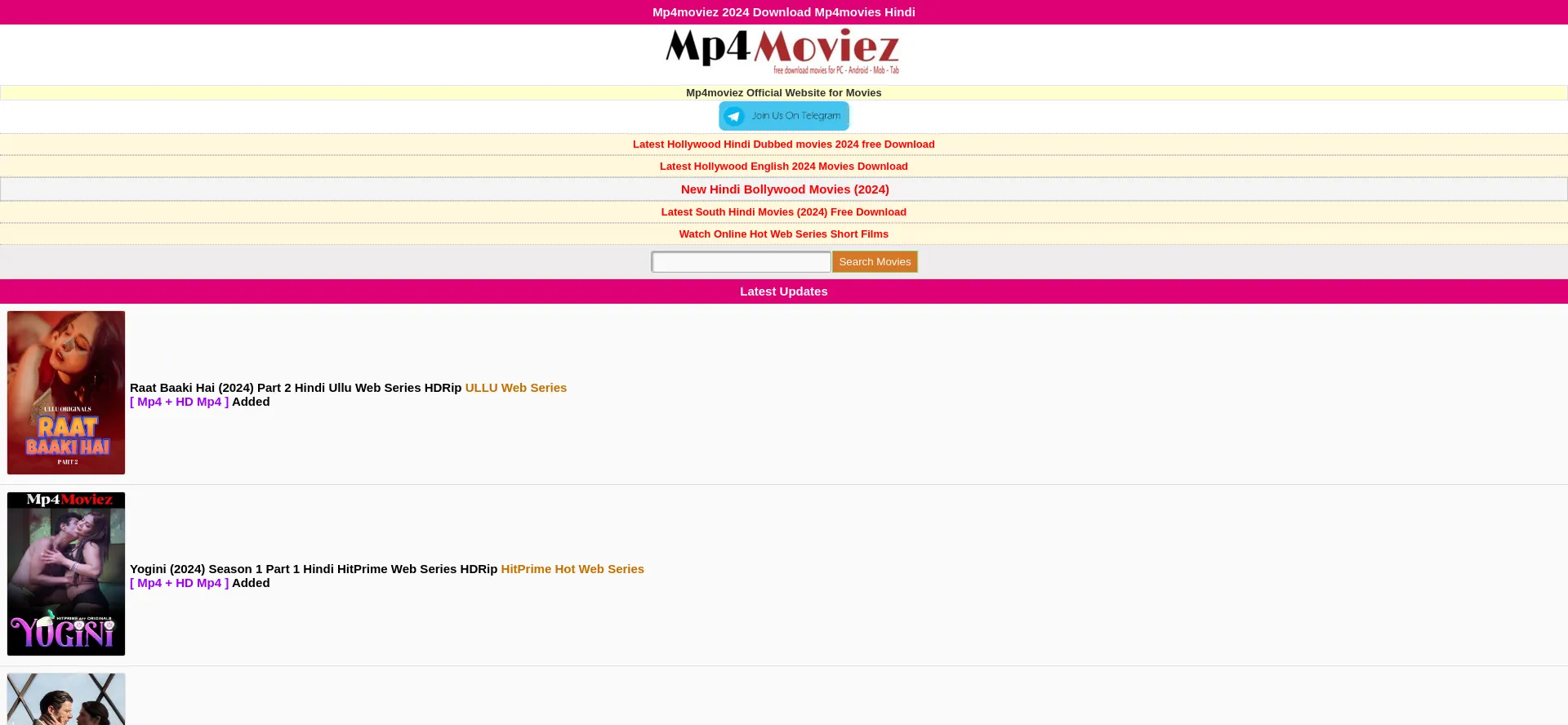 Website screenshot of Mp4moviez.beer