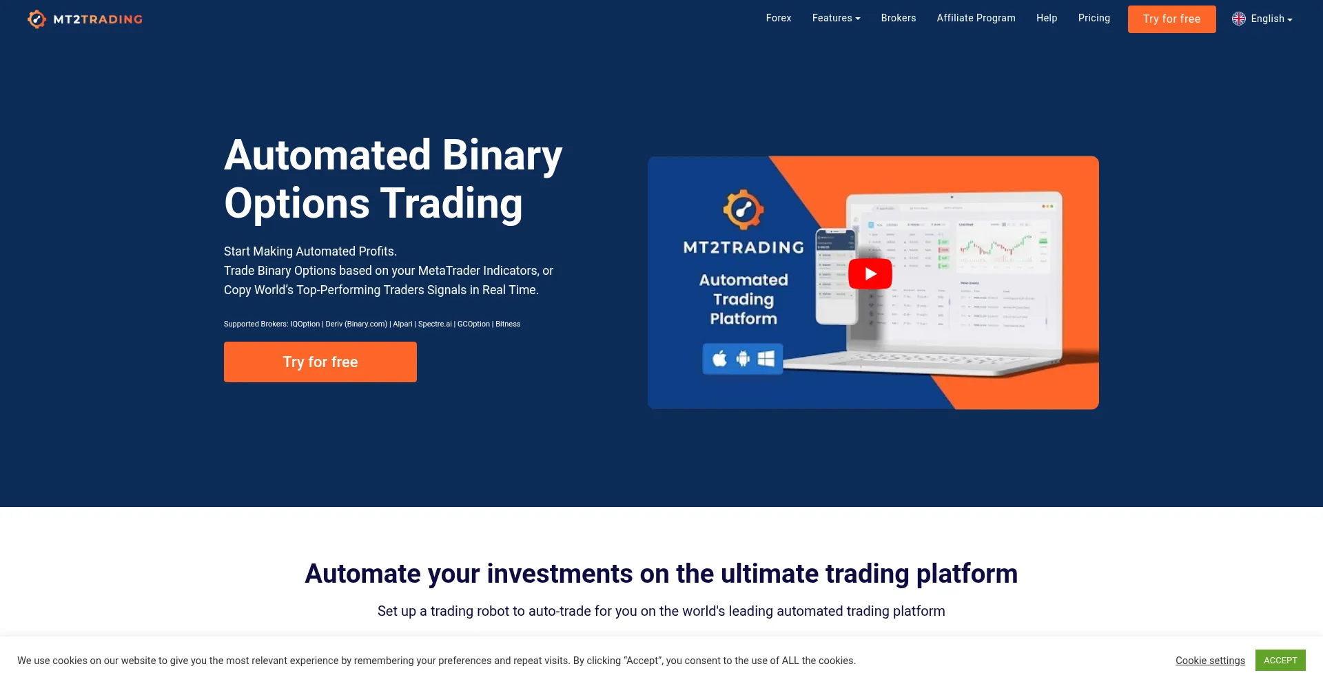 Website screenshot of Mt2trading.com