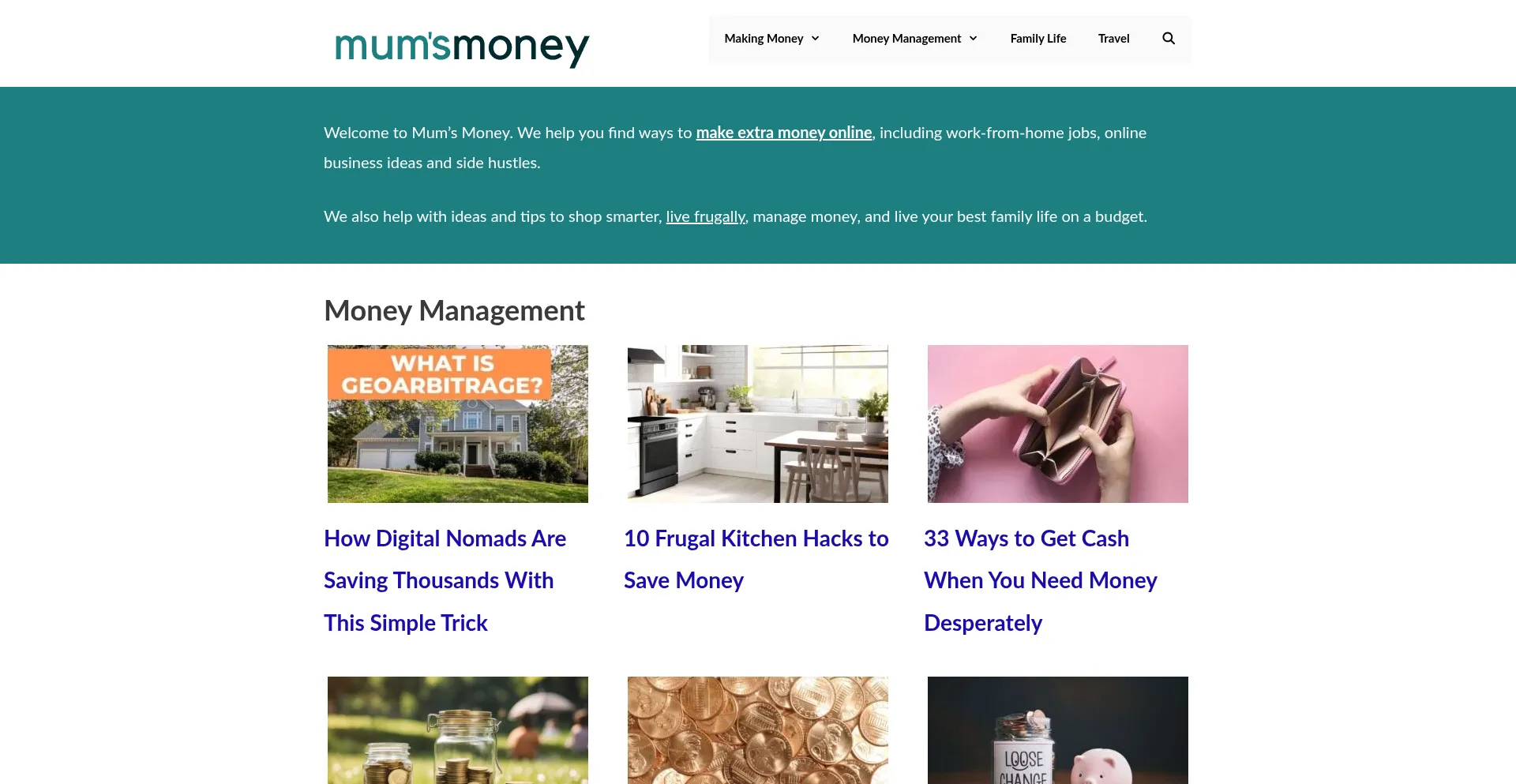 Website screenshot of Mumsmoney.com