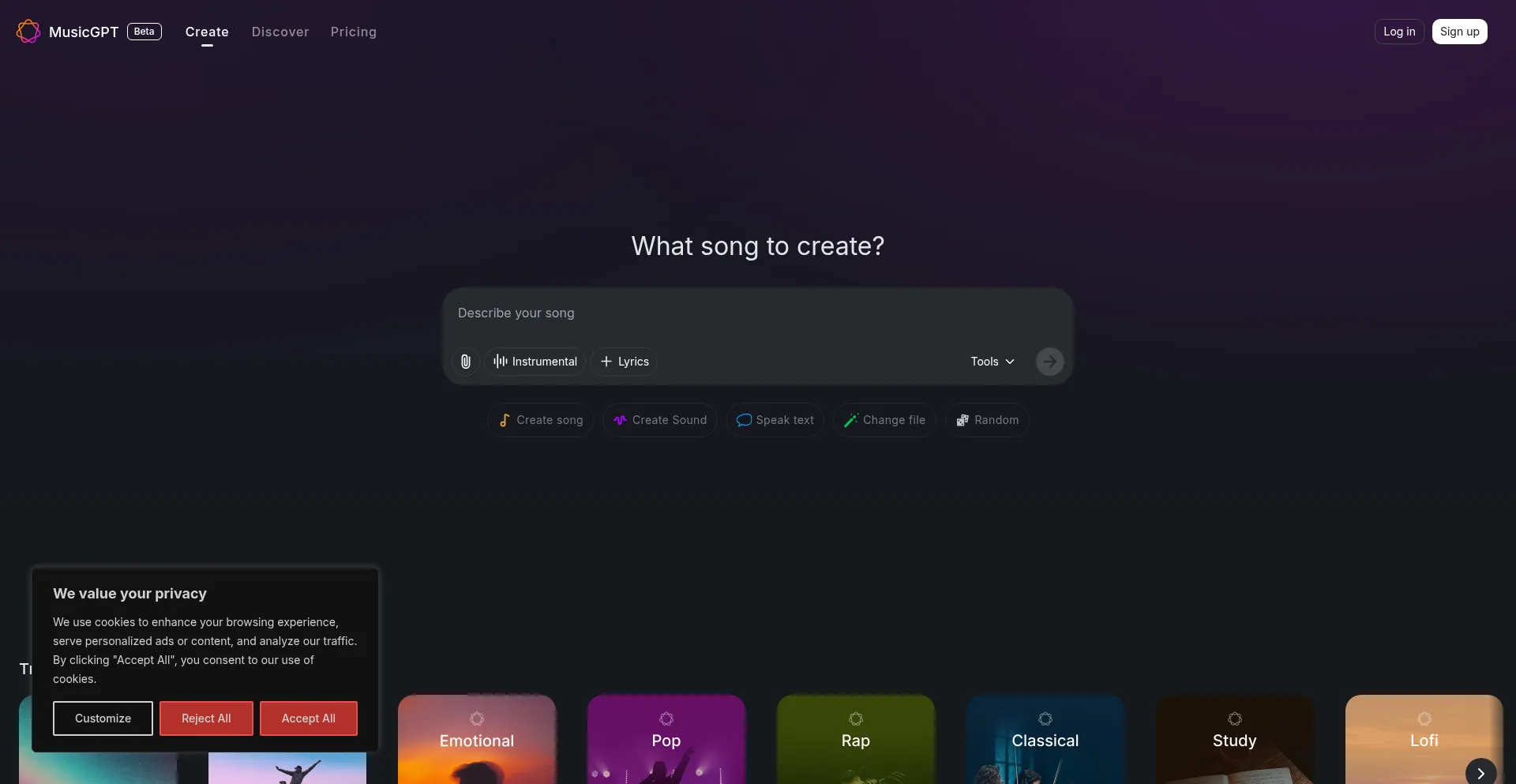 Website screenshot of Musicgpt.com