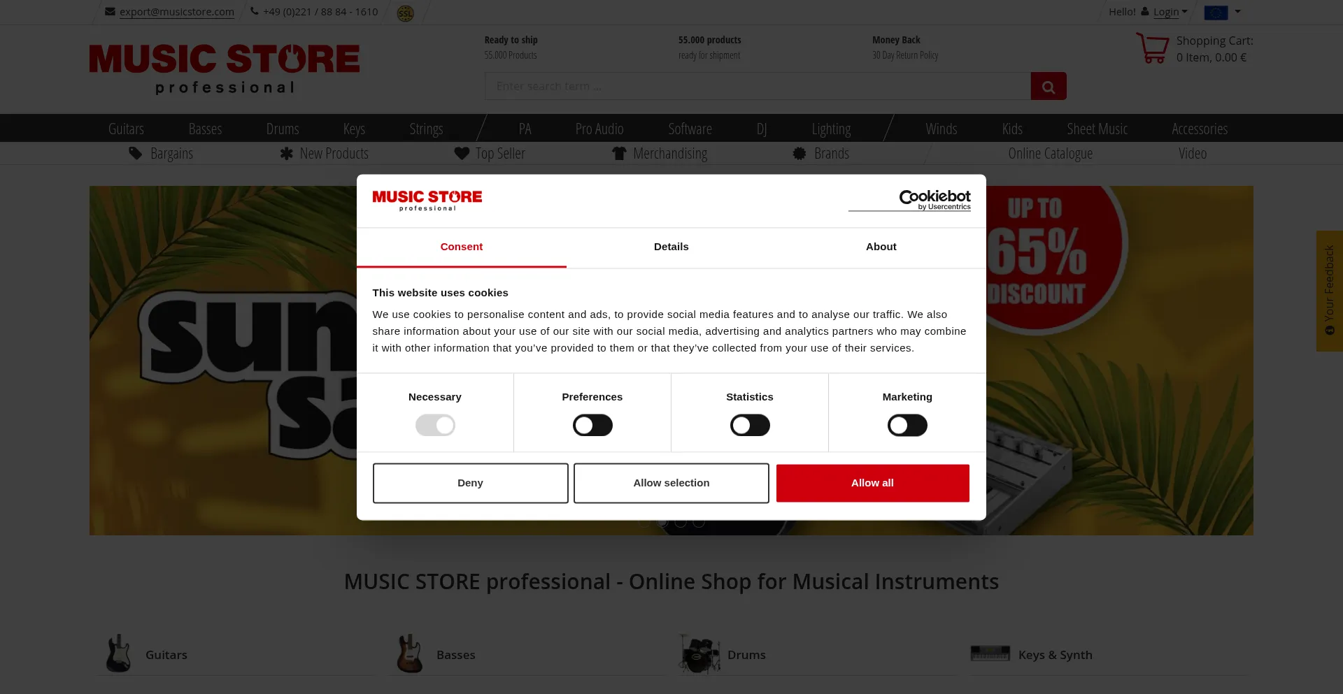 Website screenshot of Musicstore.com