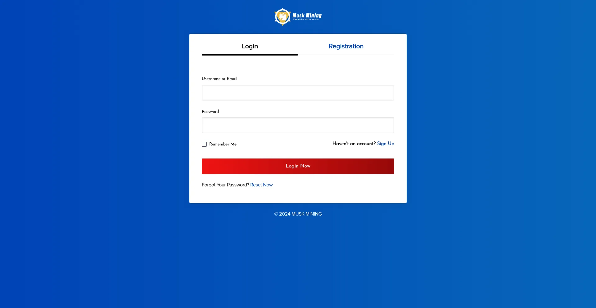 Website screenshot of Muskmining.biz