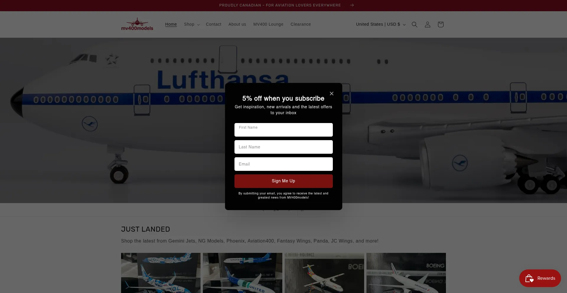 Website screenshot of Mv400models.ca