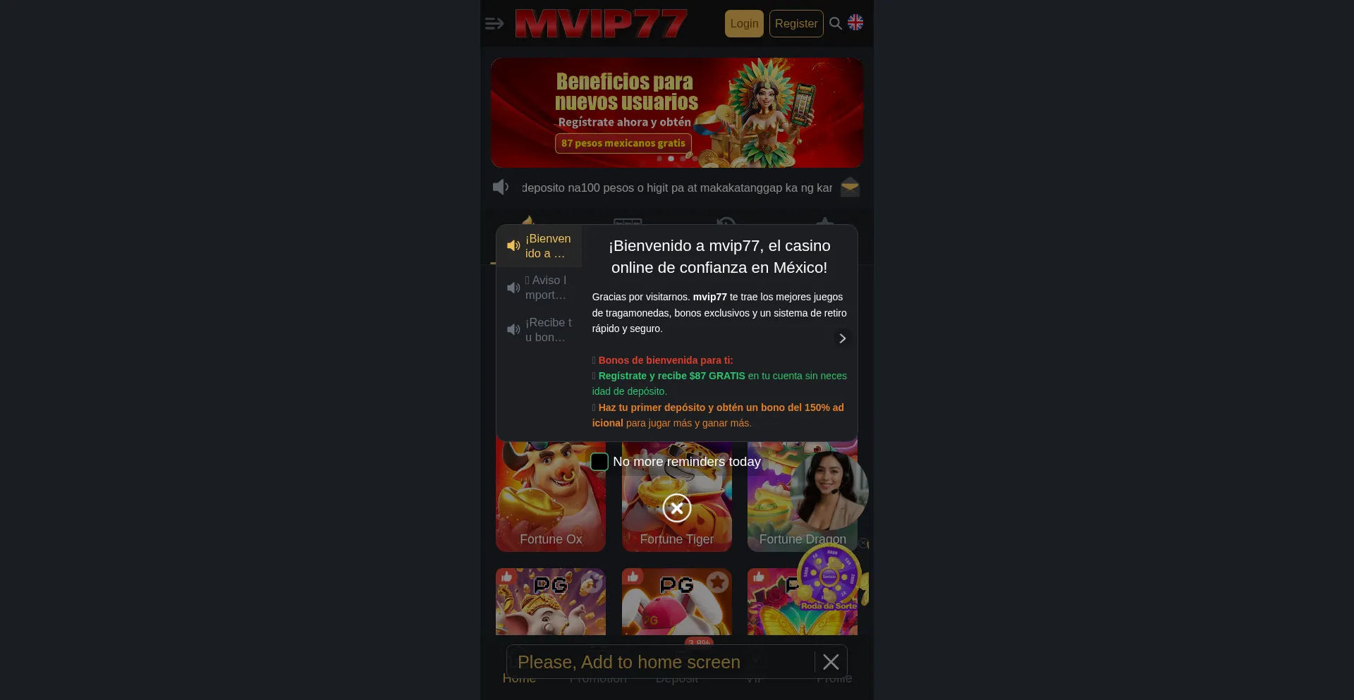 Website screenshot of Mvip77.com