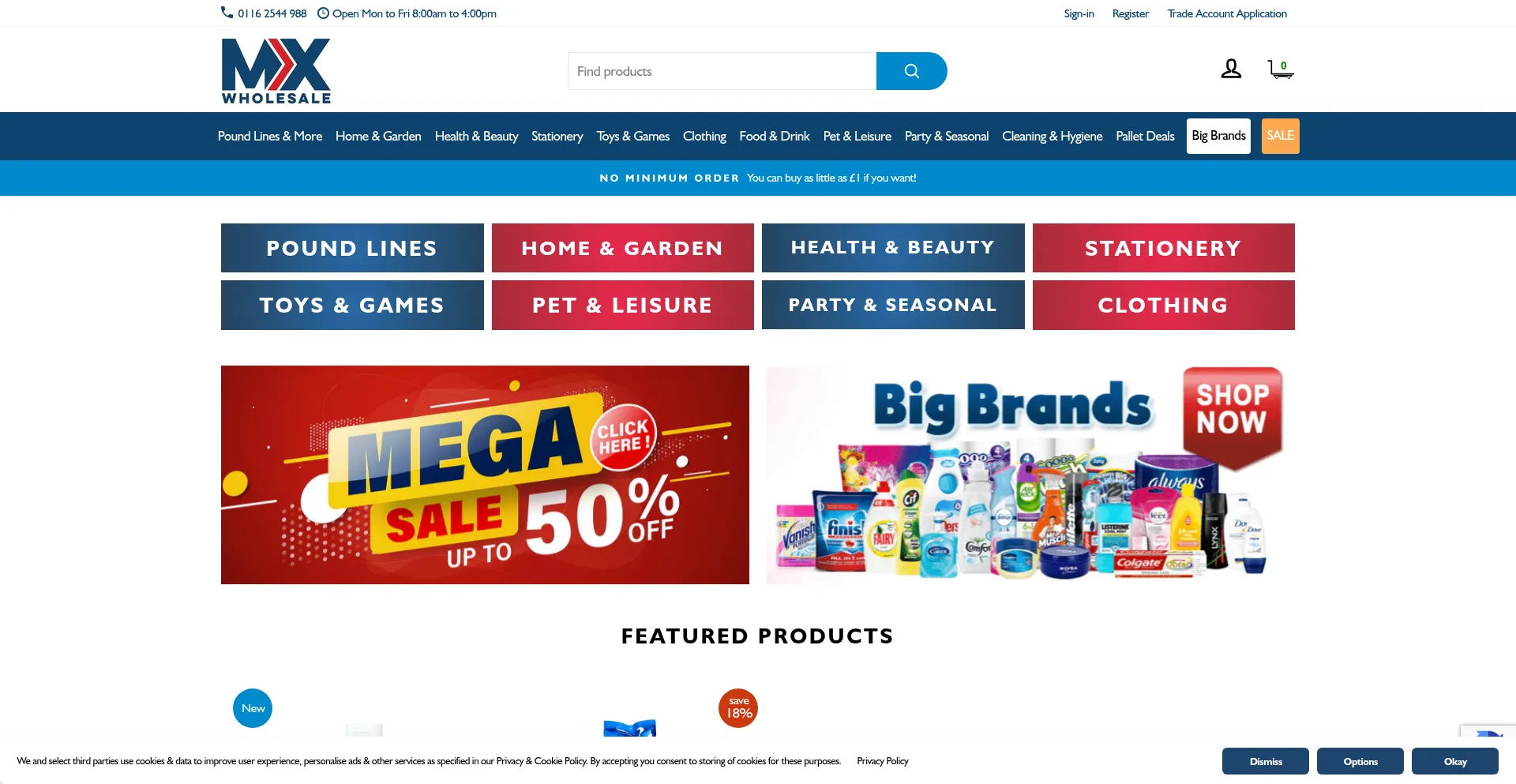 Website screenshot of Mxwholesale.co.uk