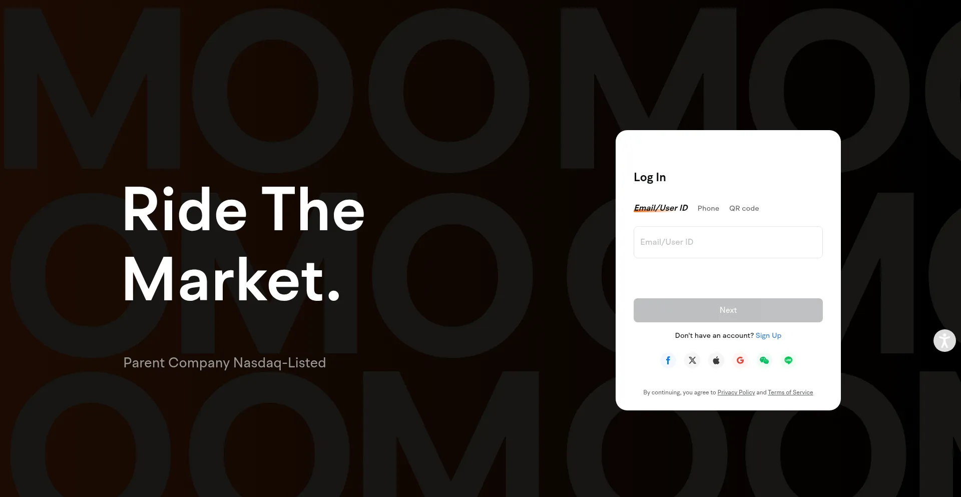 Website screenshot of Myaccount.ca.moomoo.com