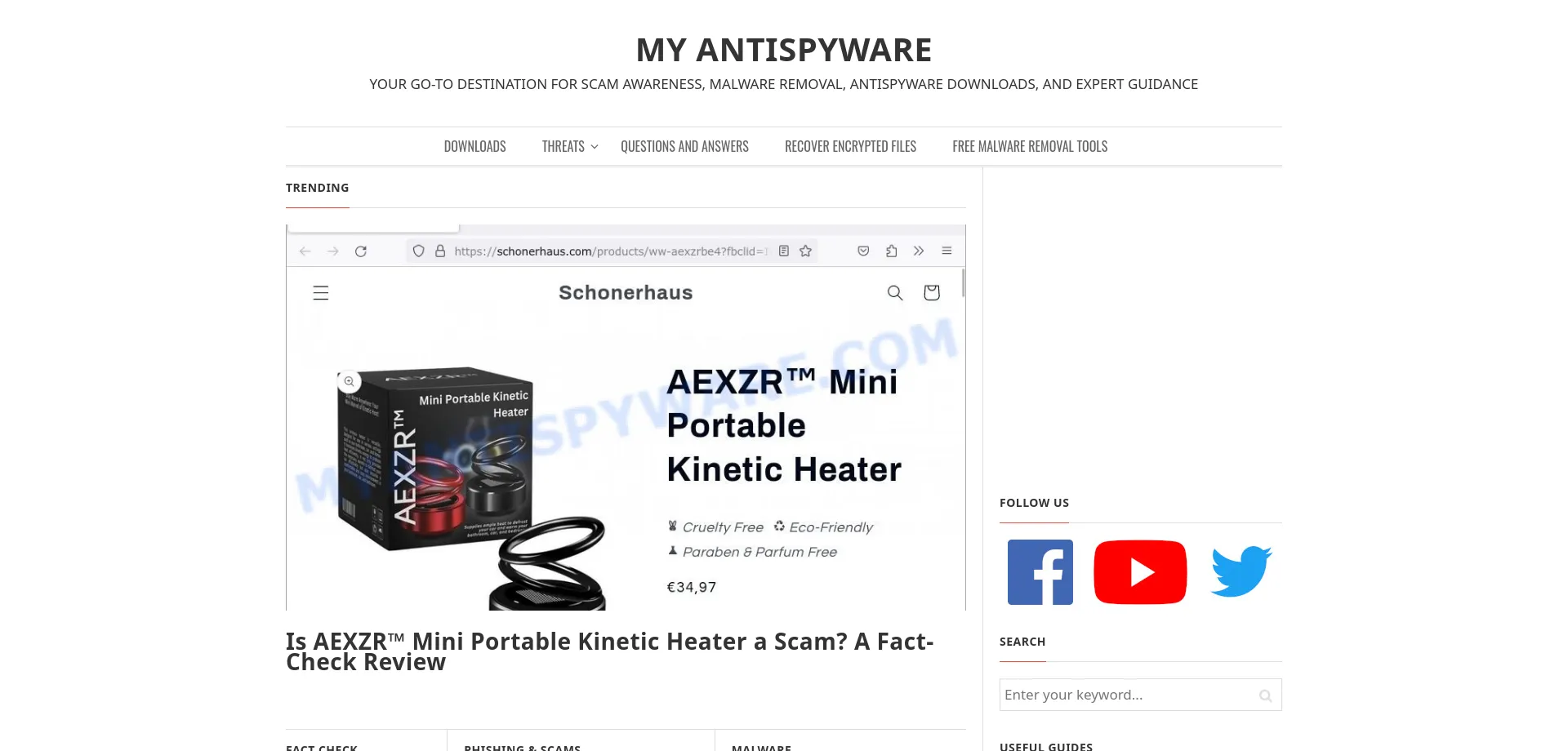Website screenshot of Myantispyware.com