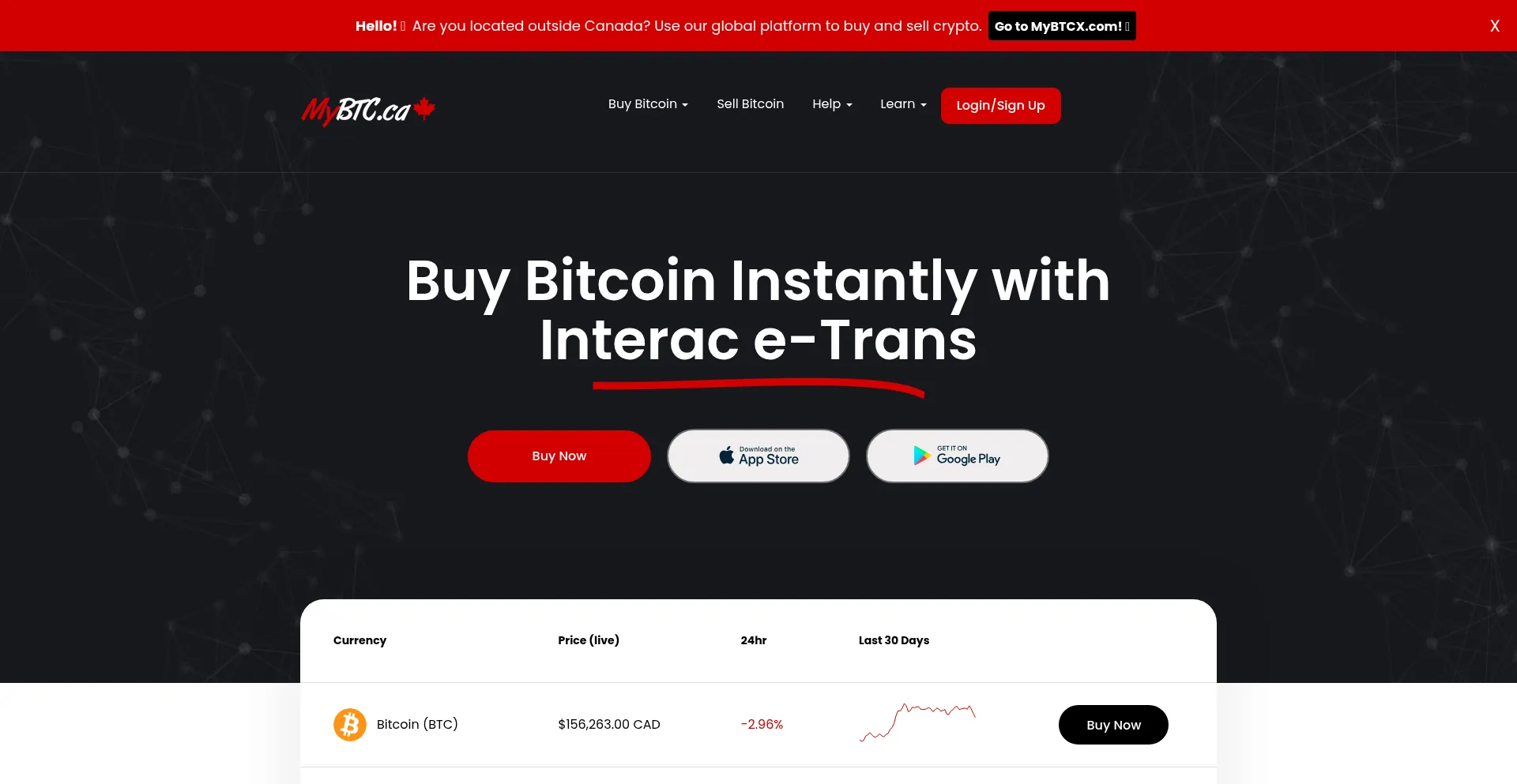 Website screenshot of Mybtc.ca