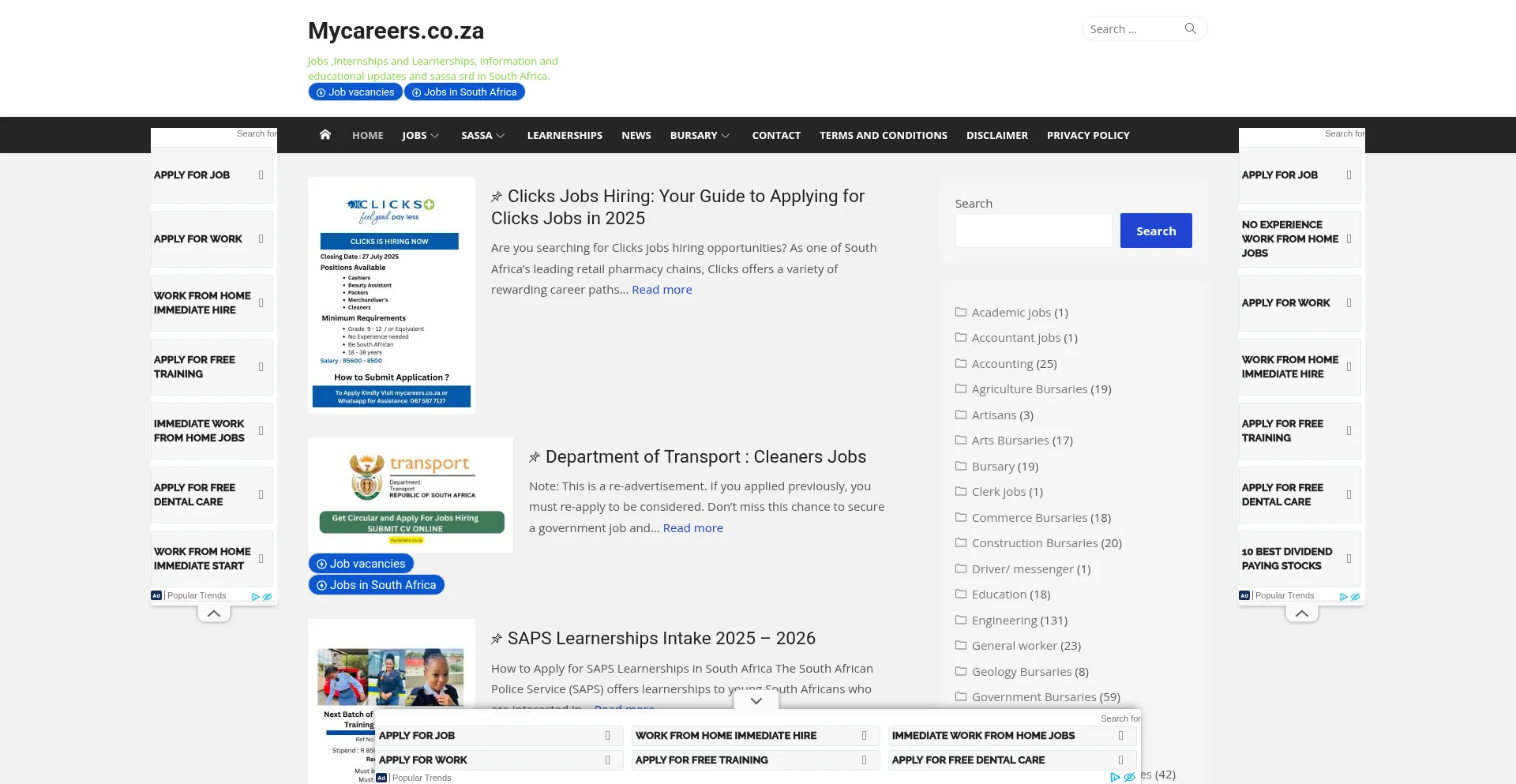 Website screenshot of Mycareers.co.za