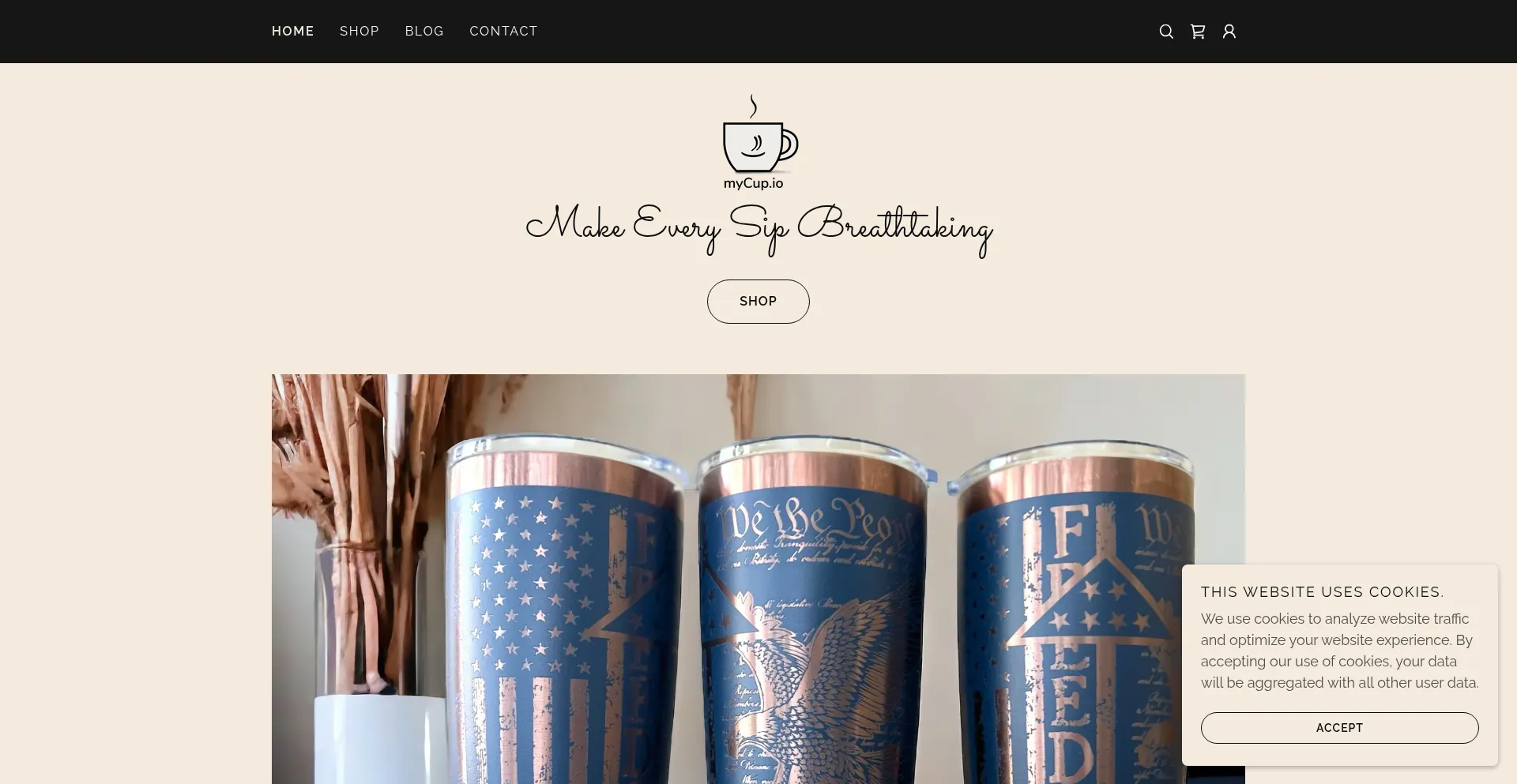 Website screenshot of Mycup.io