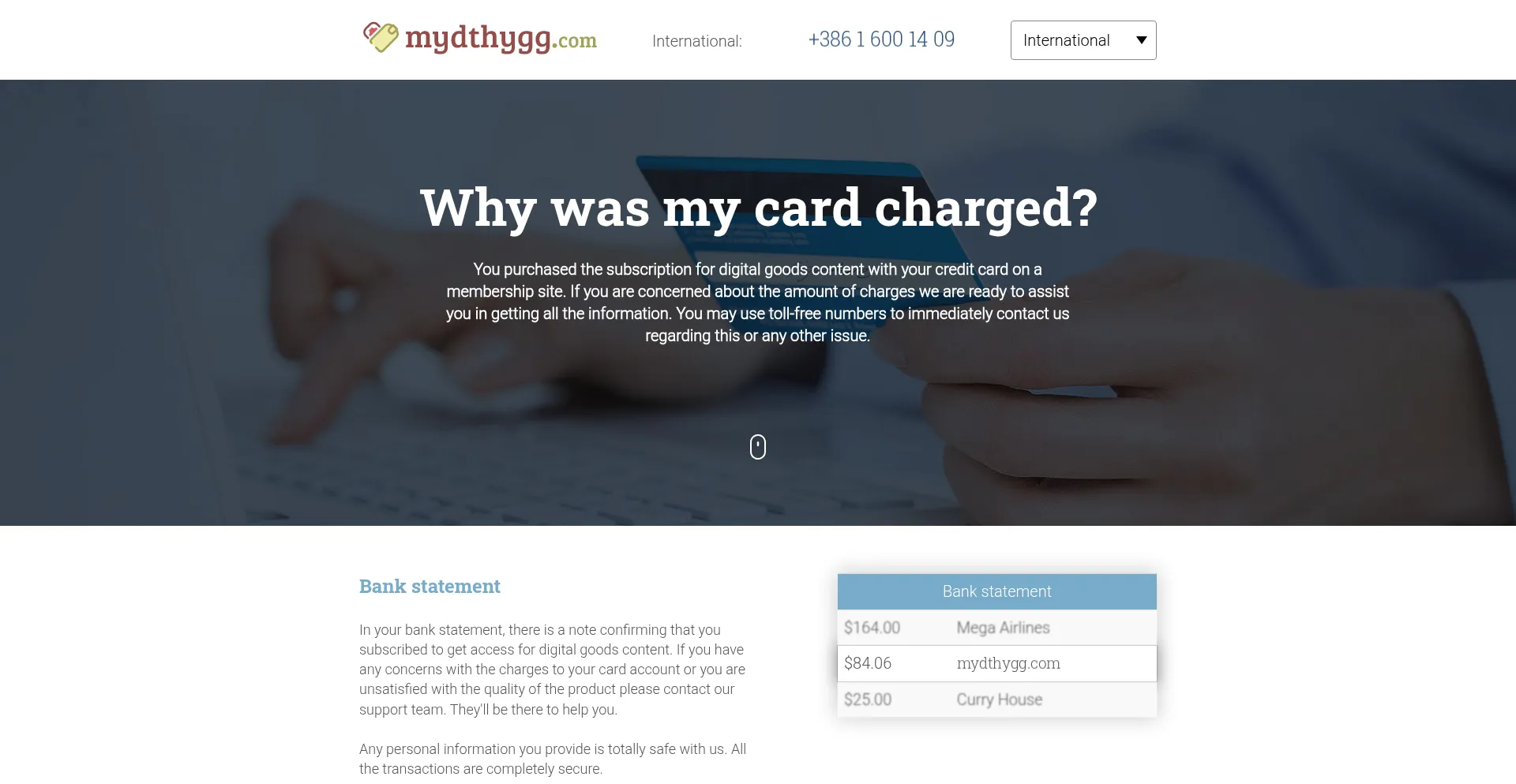 Website screenshot of Mydthygg.com