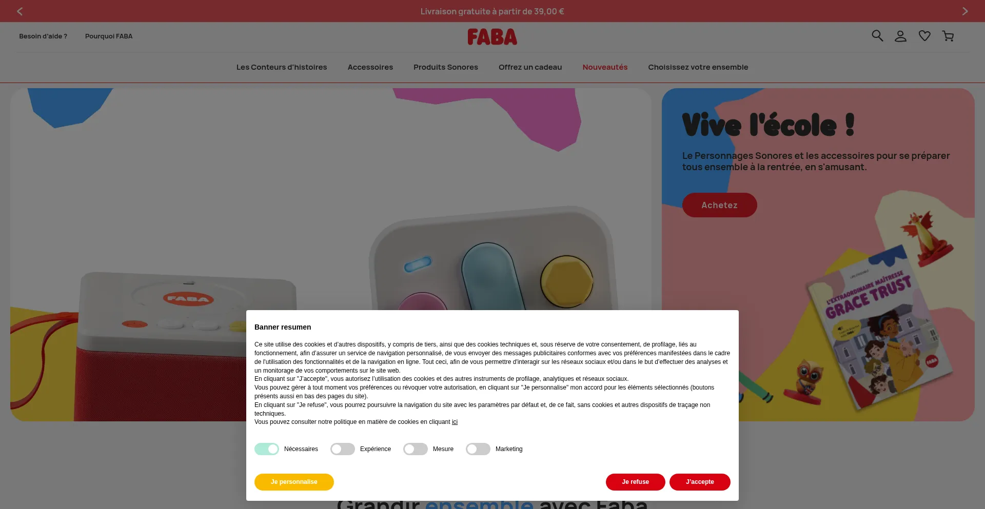 Website screenshot of Myfaba.fr