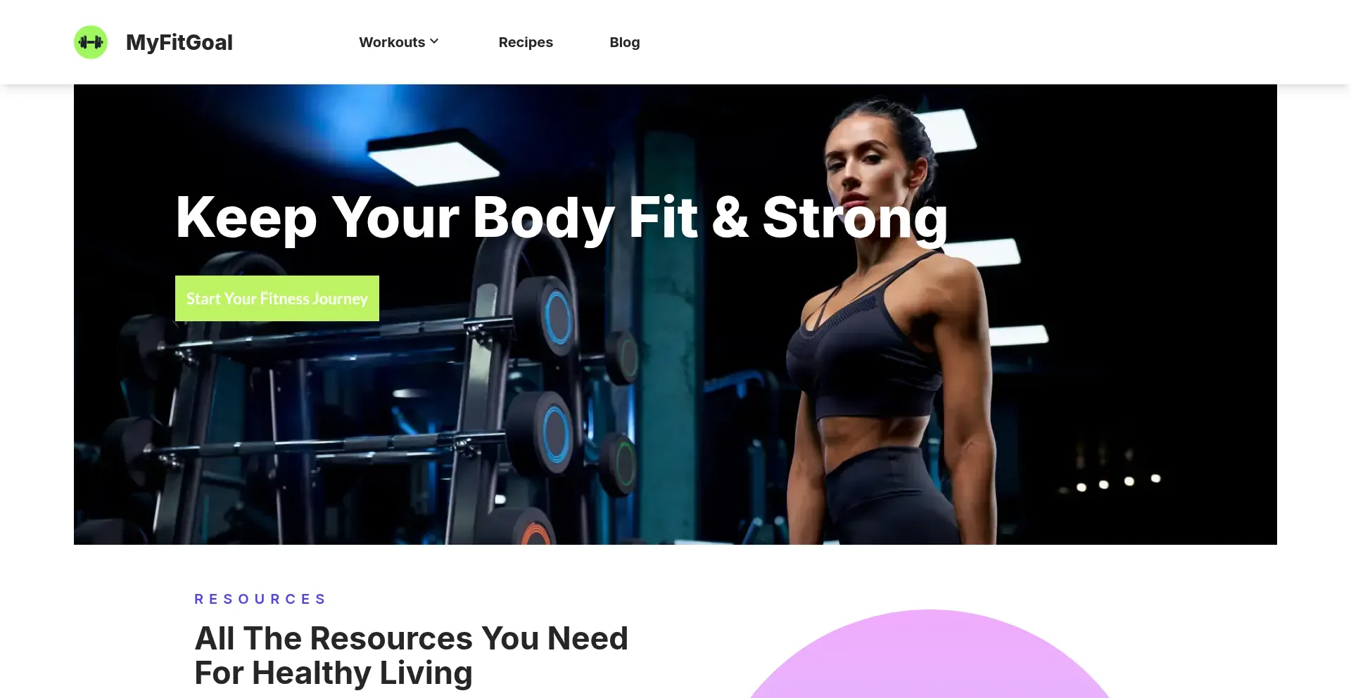 Website screenshot of Myfitgoal.net