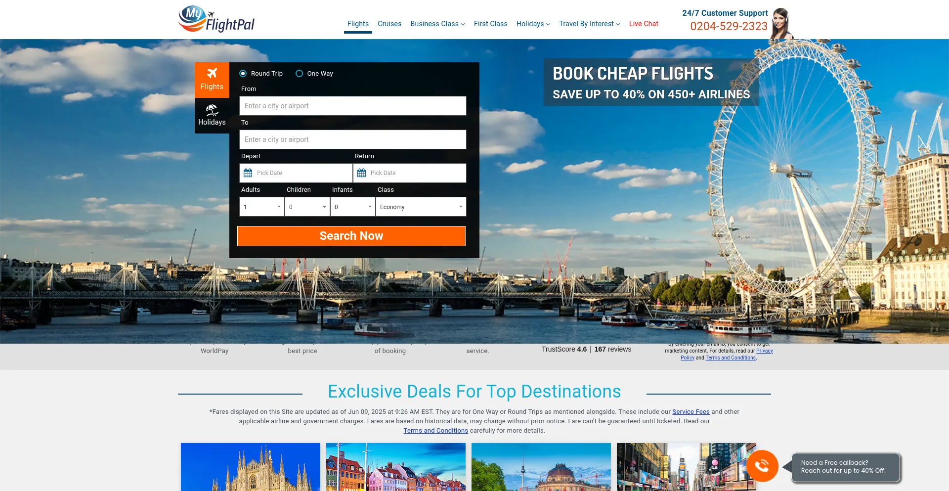 Website screenshot of Myflightpal.co.uk