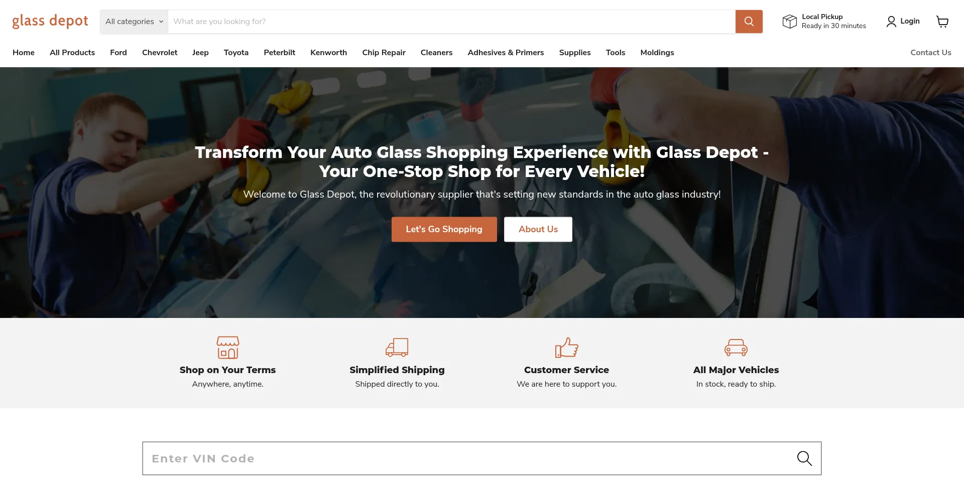 Website screenshot of Myglassdepot.com